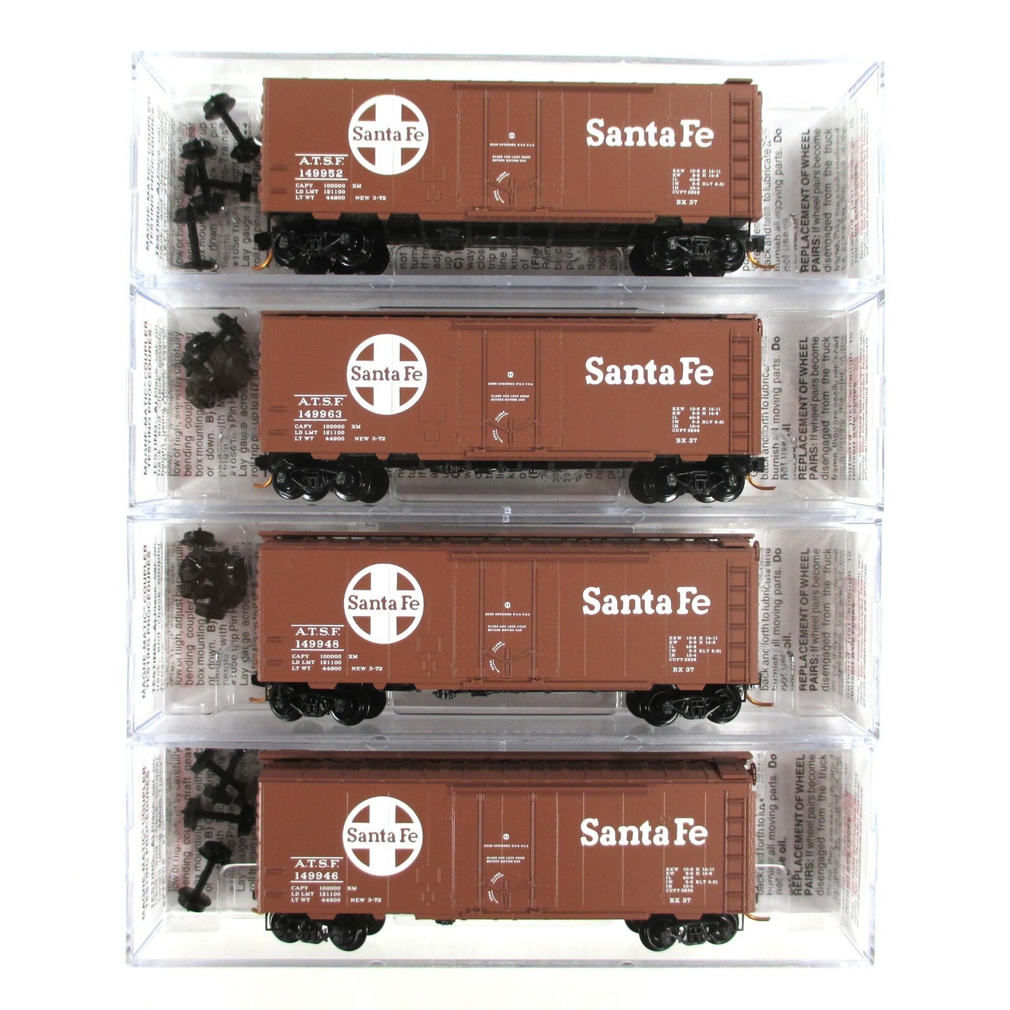 N Scale ***SANTA FE*** 40' Box Car Runner 4-Pack Set #2 -- Micro Trains 99300002