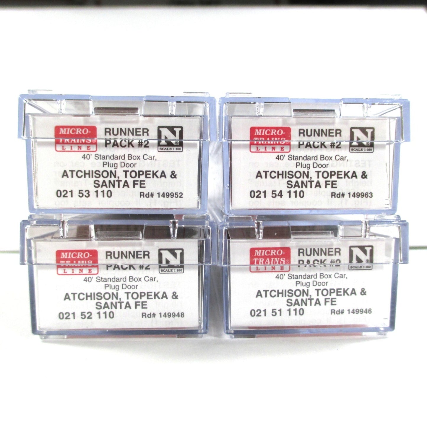 N Scale ***SANTA FE*** 40' Box Car Runner 4-Pack Set #2 -- Micro Trains 99300002