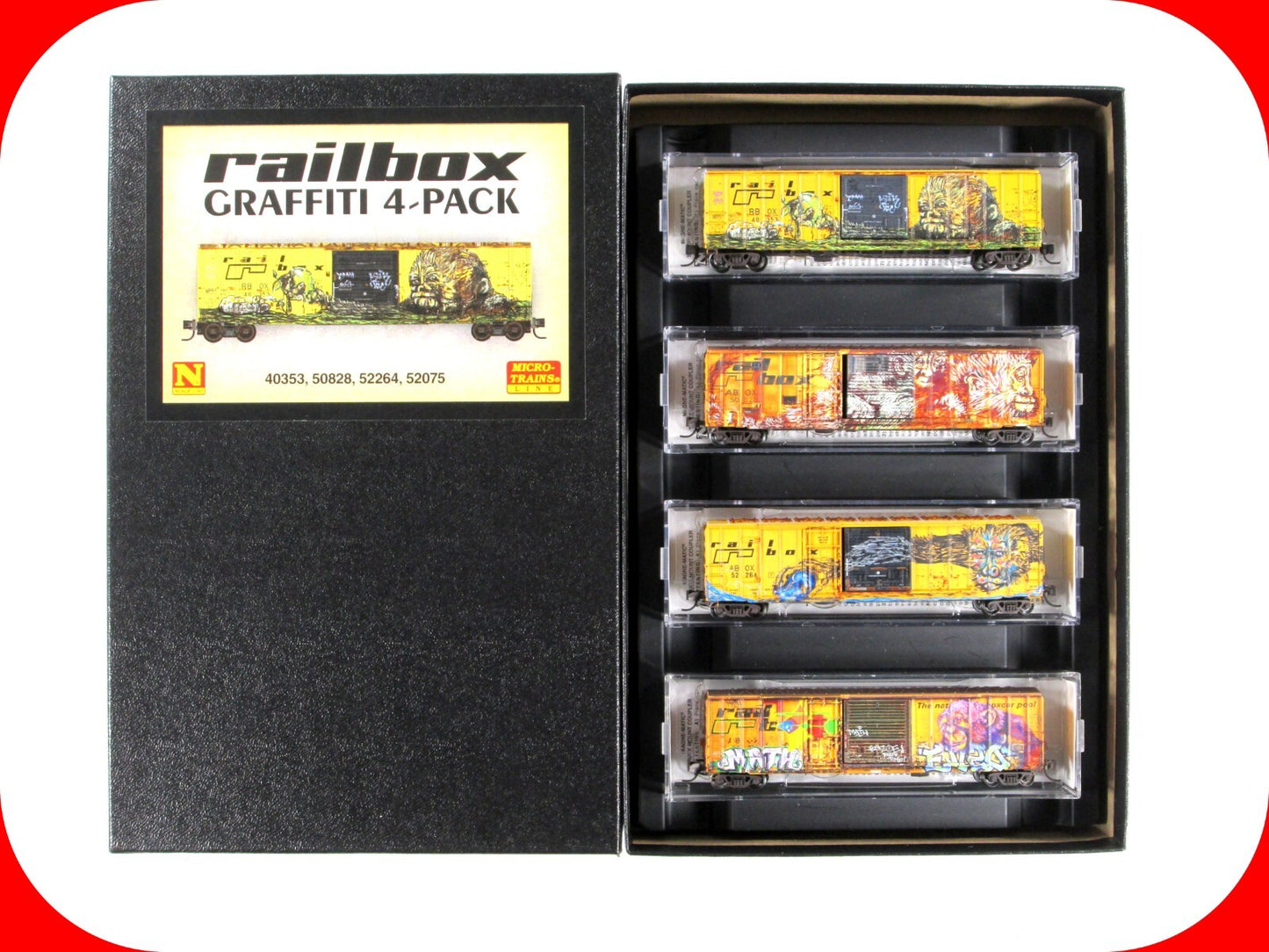 N Scale *RAILBOX* Weathered, Monkey Graffiti Box Car Set - Micro Trains 99305600