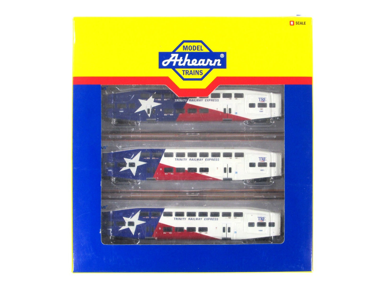N Scale ***TRINITY RAILWAY EXPRESS*** TRE Bombardier 3-Set - Athearn 10169 *RARE