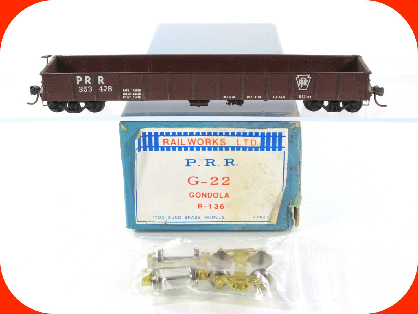 HO Scale BRASS ***PENNSYLVANIA*** G-22 Gondola -- Railworks R-136, Knuckle Cplrs