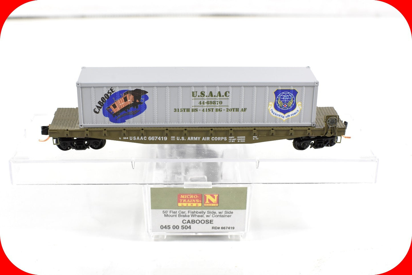 N Scale ***WWII USAAC Flat Car, CABOOSE*** Container ----- Micro-Trains 04500504