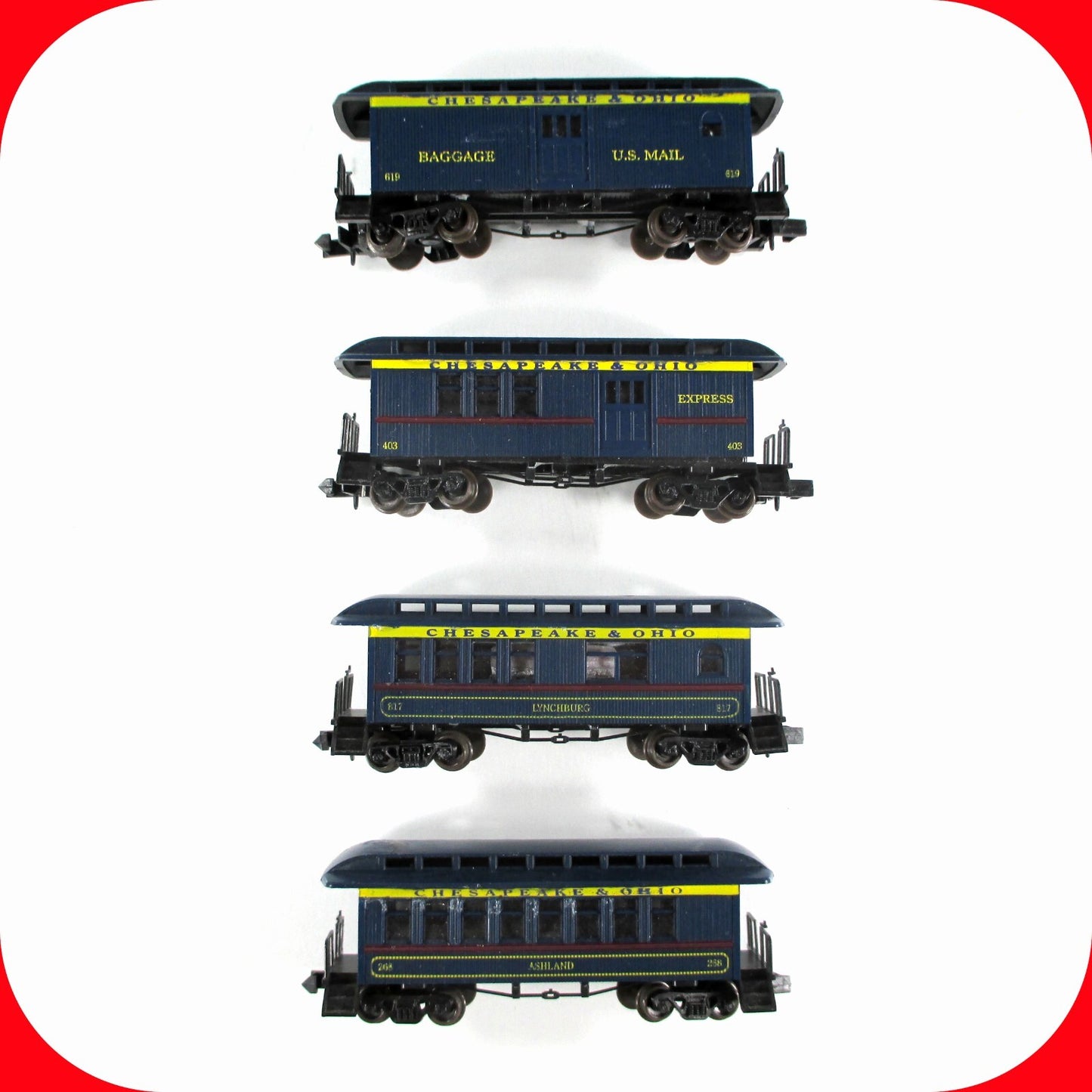 N Scale ***CHESAPEAKE & OHIO*** OVERTON Old-Time Passenger 4-Car Set -Roundhouse