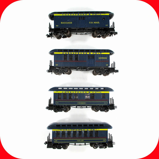 N Scale ***CHESAPEAKE & OHIO*** OVERTON Old-Time Passenger 4-Car Set -Roundhouse