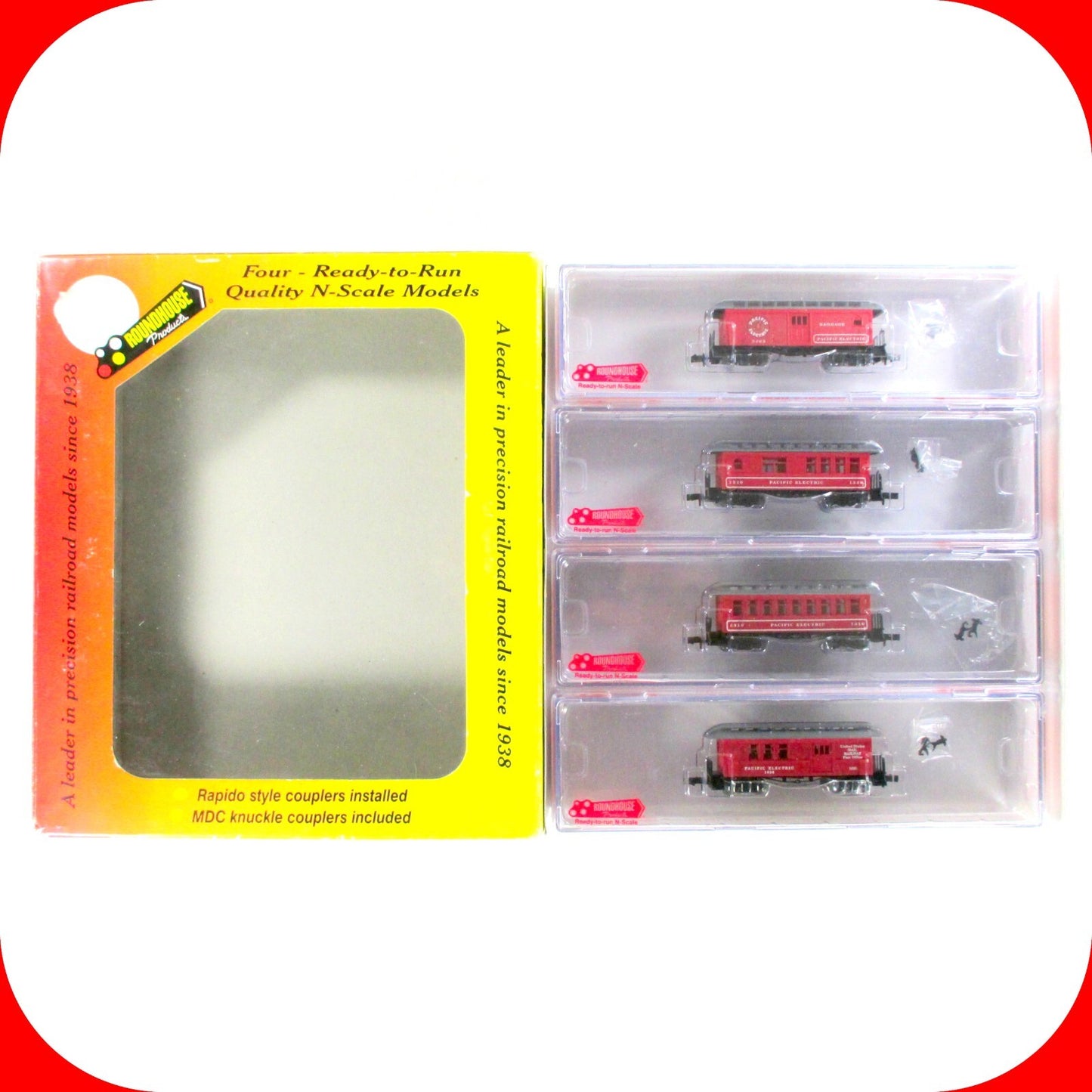 N Scale **PACIFIC ELECTRIC** Overton Set - Roundhouse 89462, Knuckle Cplrs *RARE