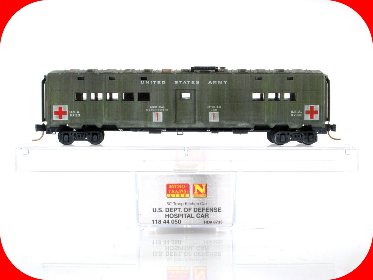 N Scale WWII *WEATHERED* Troop Kitchen HOSPITAL Car 8733 - Micro Trains 11844050