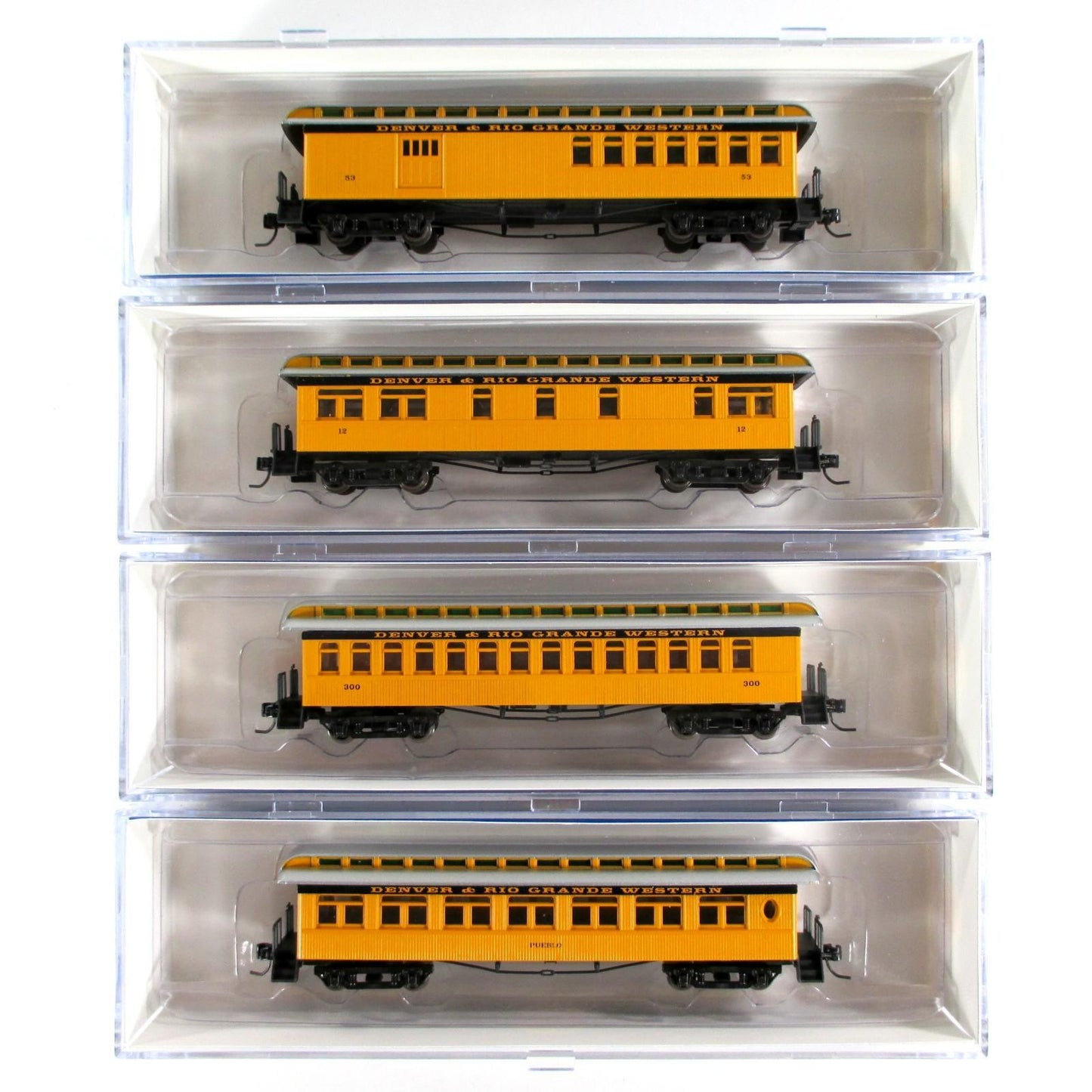N Scale **DENVER RIO GRANDE** Old-Time Overland Passenger 4-Pack - Athearn 11933