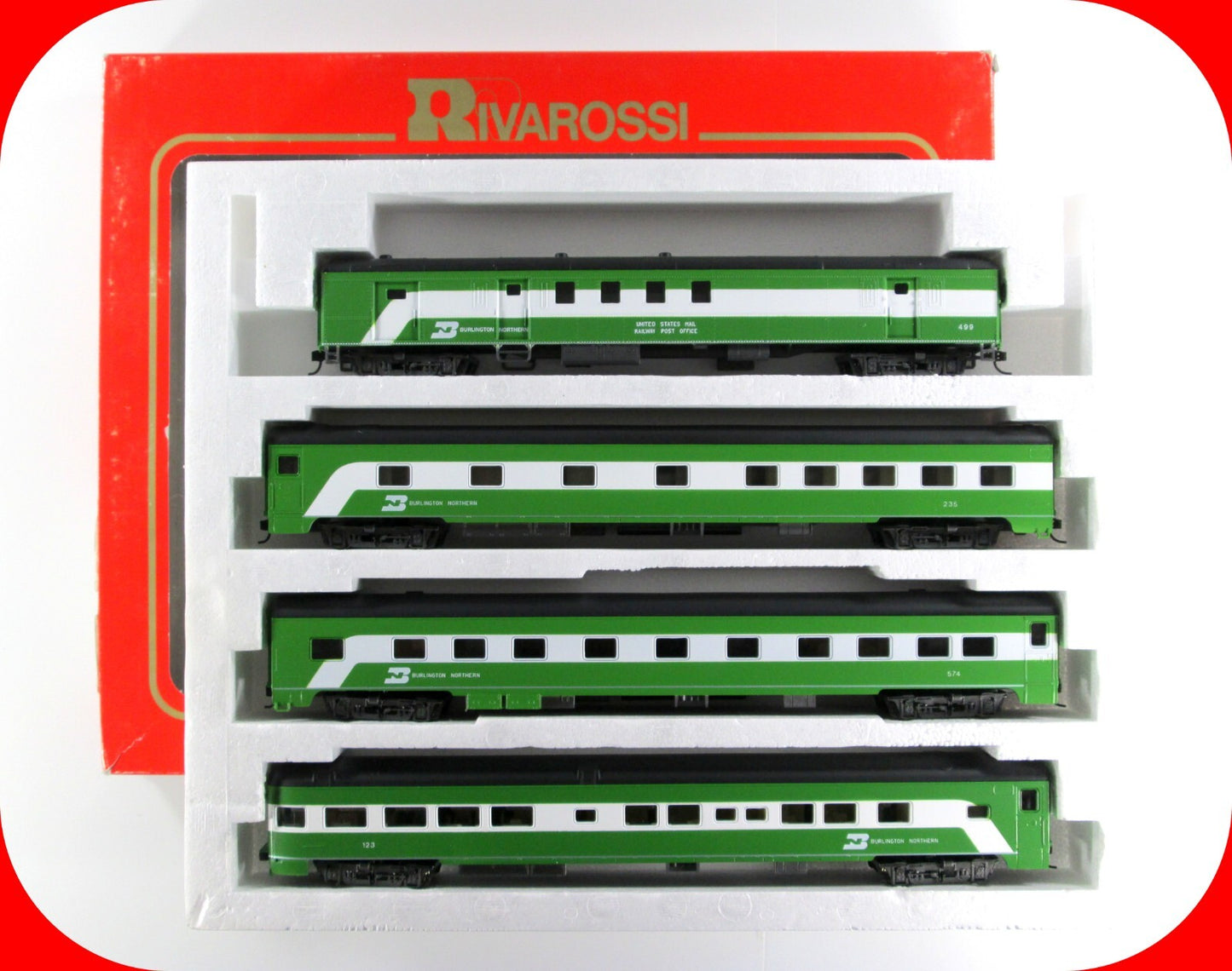 HO Scale BURLINGTON NORTHERN 1930s Passenger Set B -Rivarossi 6949, Knuckle Cplr
