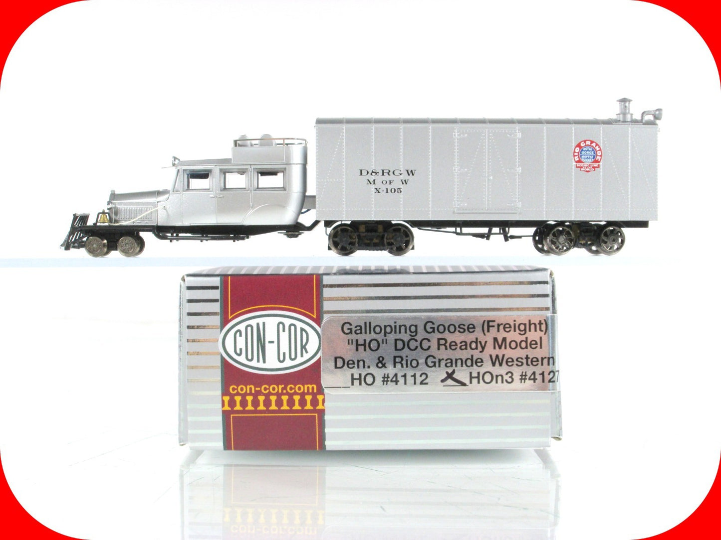 HOn3 Scale ***RIO GRANDE*** MoW Galloping Goose, X-105 - Con-Cor 4127, DCC Ready
