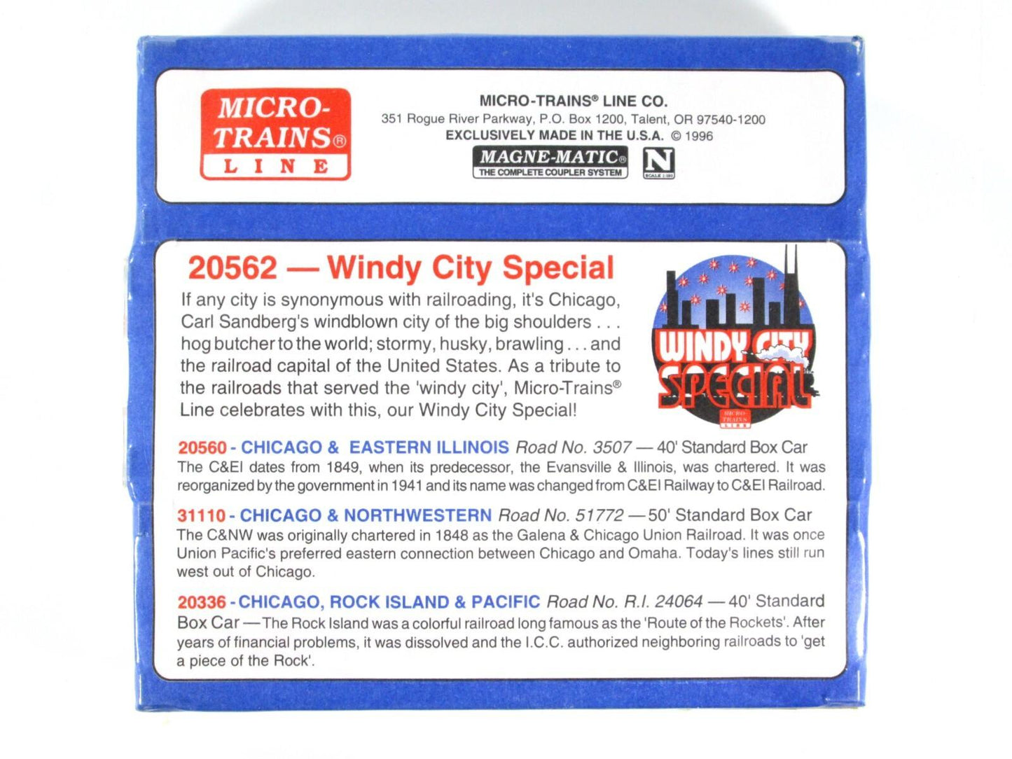 N Scale ***WINDY CITY SPECIAL*** Chicago Rail Box Car 3-Pack -Micro Trains 20562
