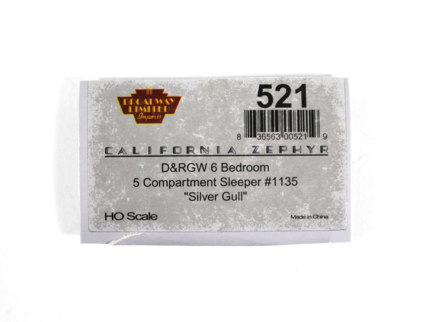 HO Scale ***DRGW CA ZEPHYR*** SILVER GULL Sleeper 1135 --  Broadway 521, Lighted