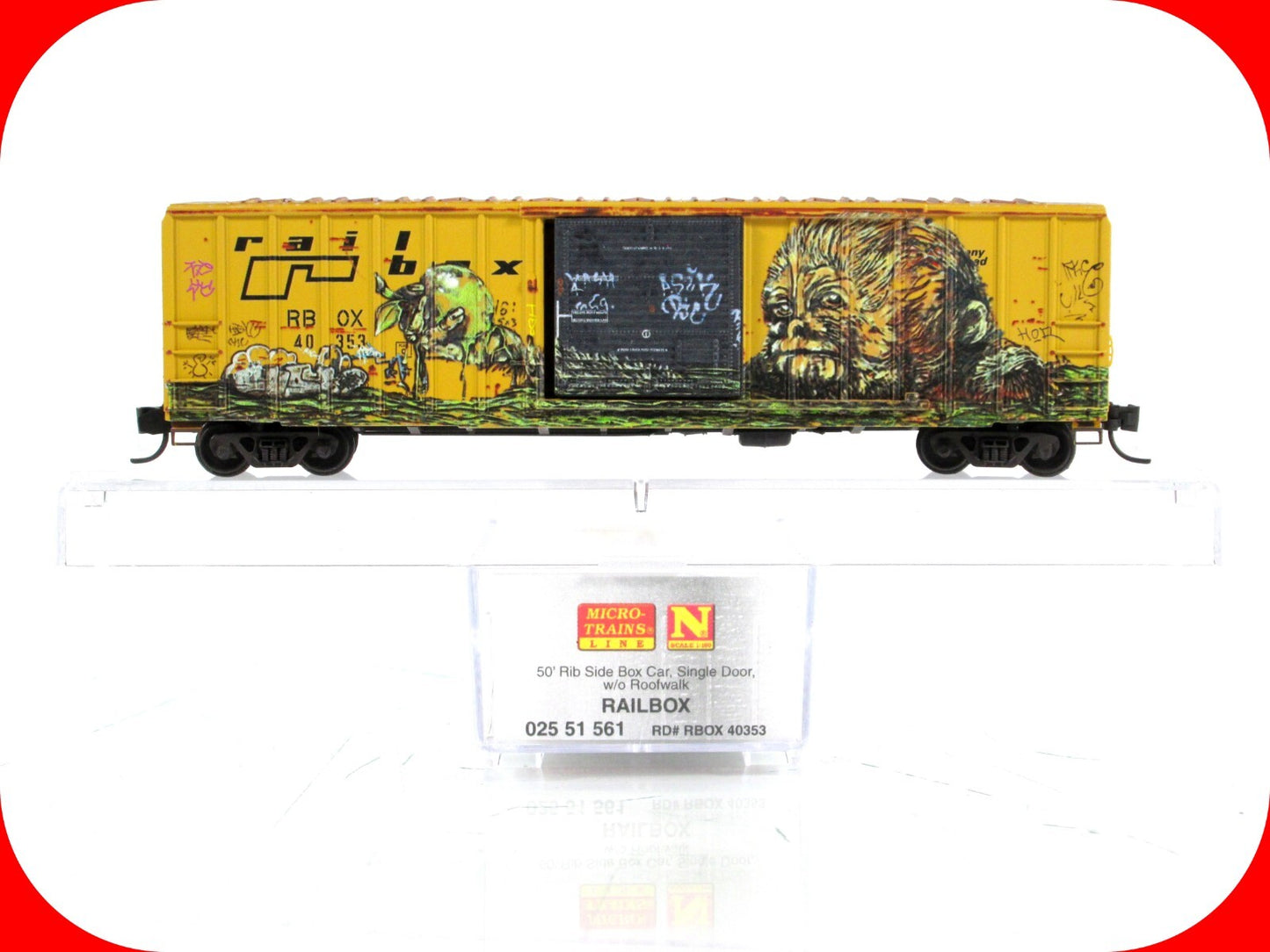 N Scale ***RAILBOX** Weathered & Monkey Graffiti Box Car - Micro Trains 02551561