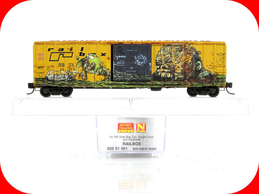 N Scale ***RAILBOX** Weathered & Monkey Graffiti Box Car - Micro Trains 02551561