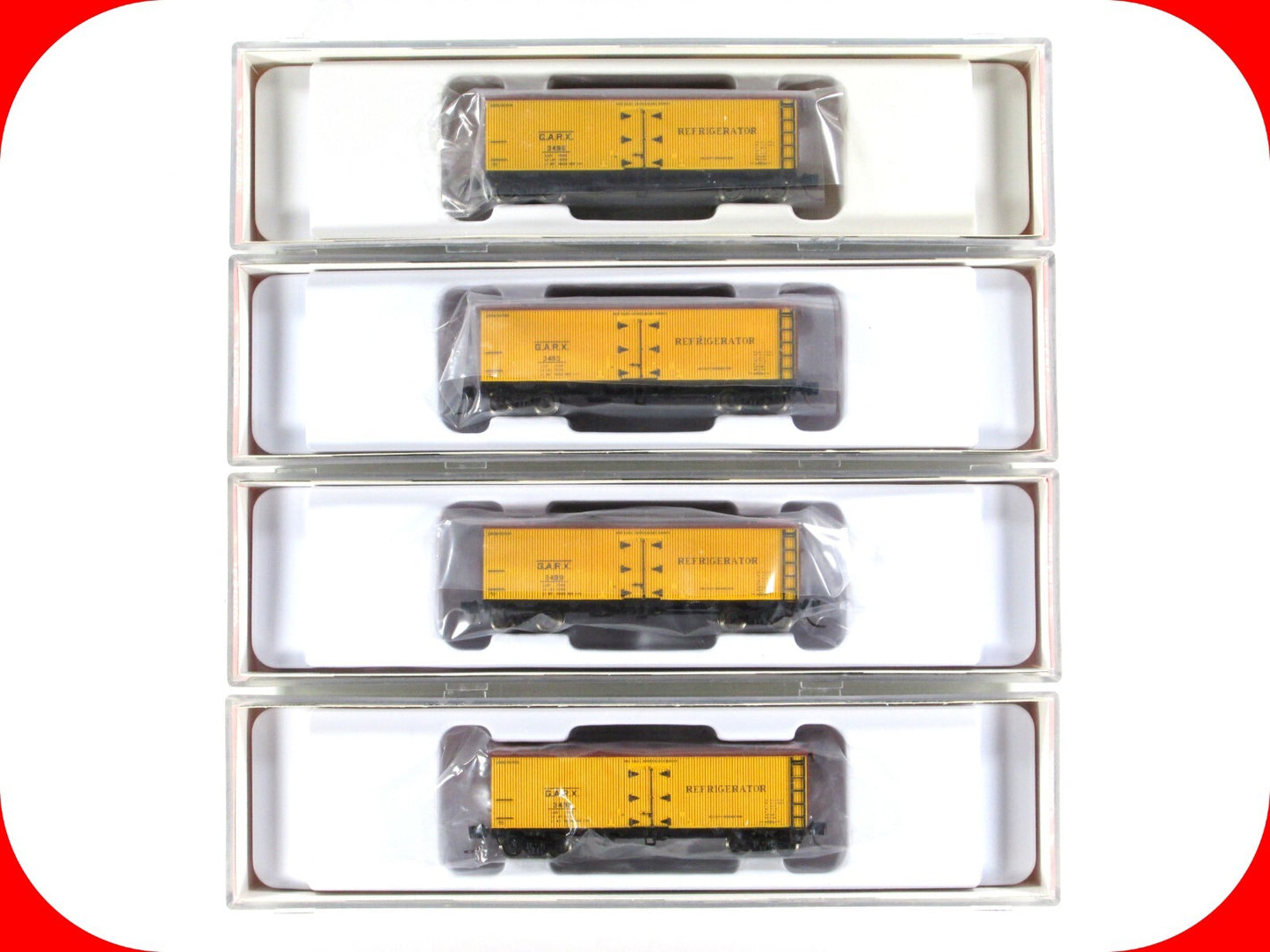 N Scale ***GARX*** 37' Meat Reefer 4-Pack - Rapido 521013, Micro Trains Couplers