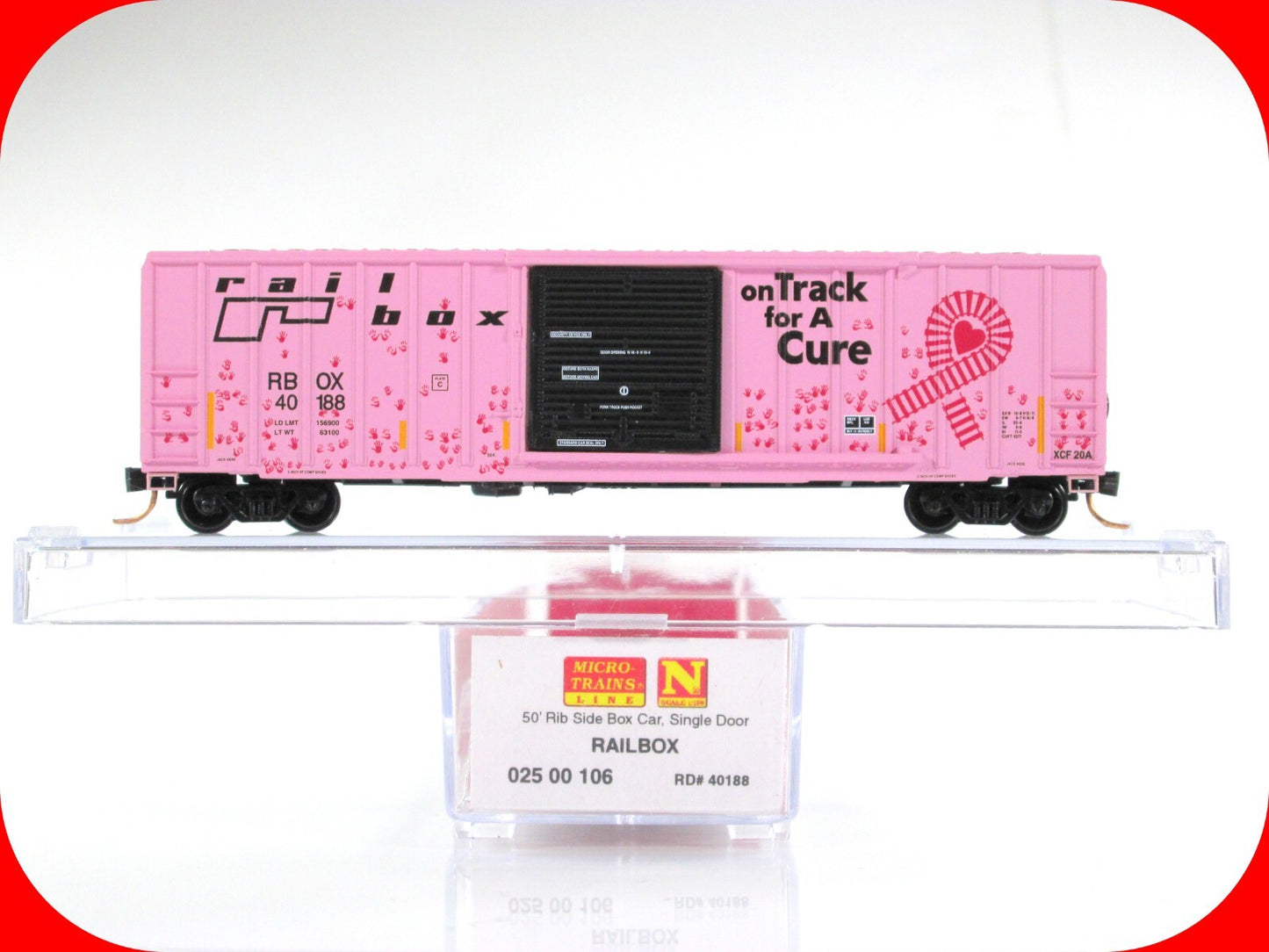 N Scale ***RAILBOX Breast Cancer*** Boxcar w/ Handprints - Micro Trains 02500106