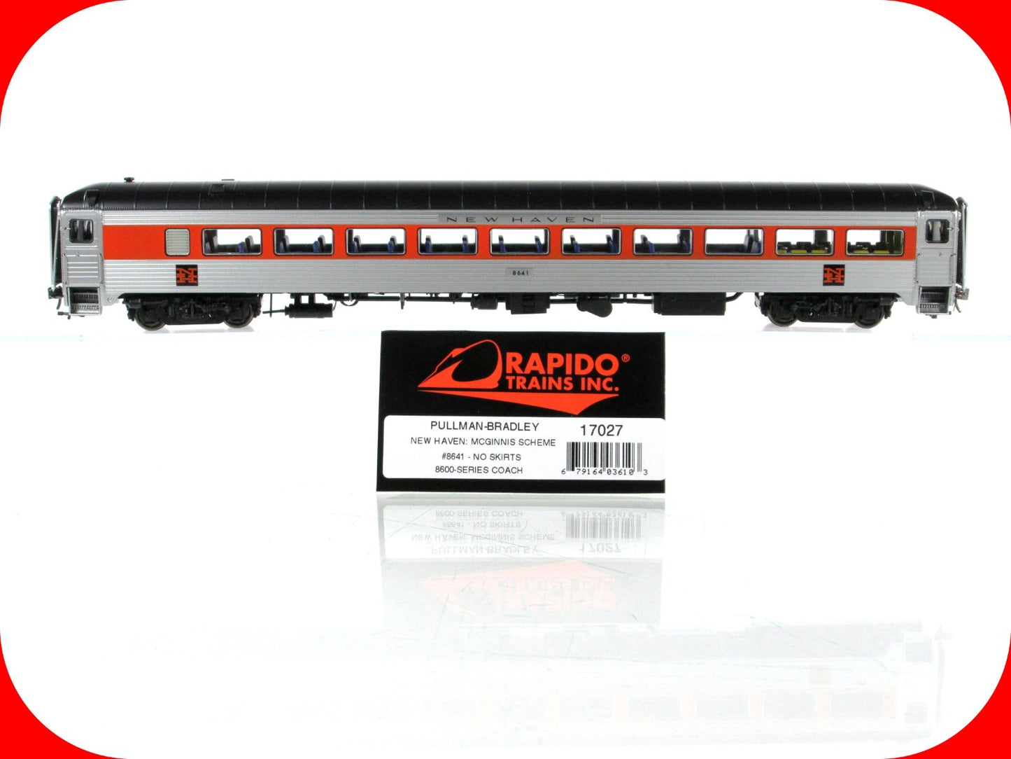 HO Scale ***NEW HAVEN*** Passenger Coach #8641 - Rapido 17027, Lighted **RARE*