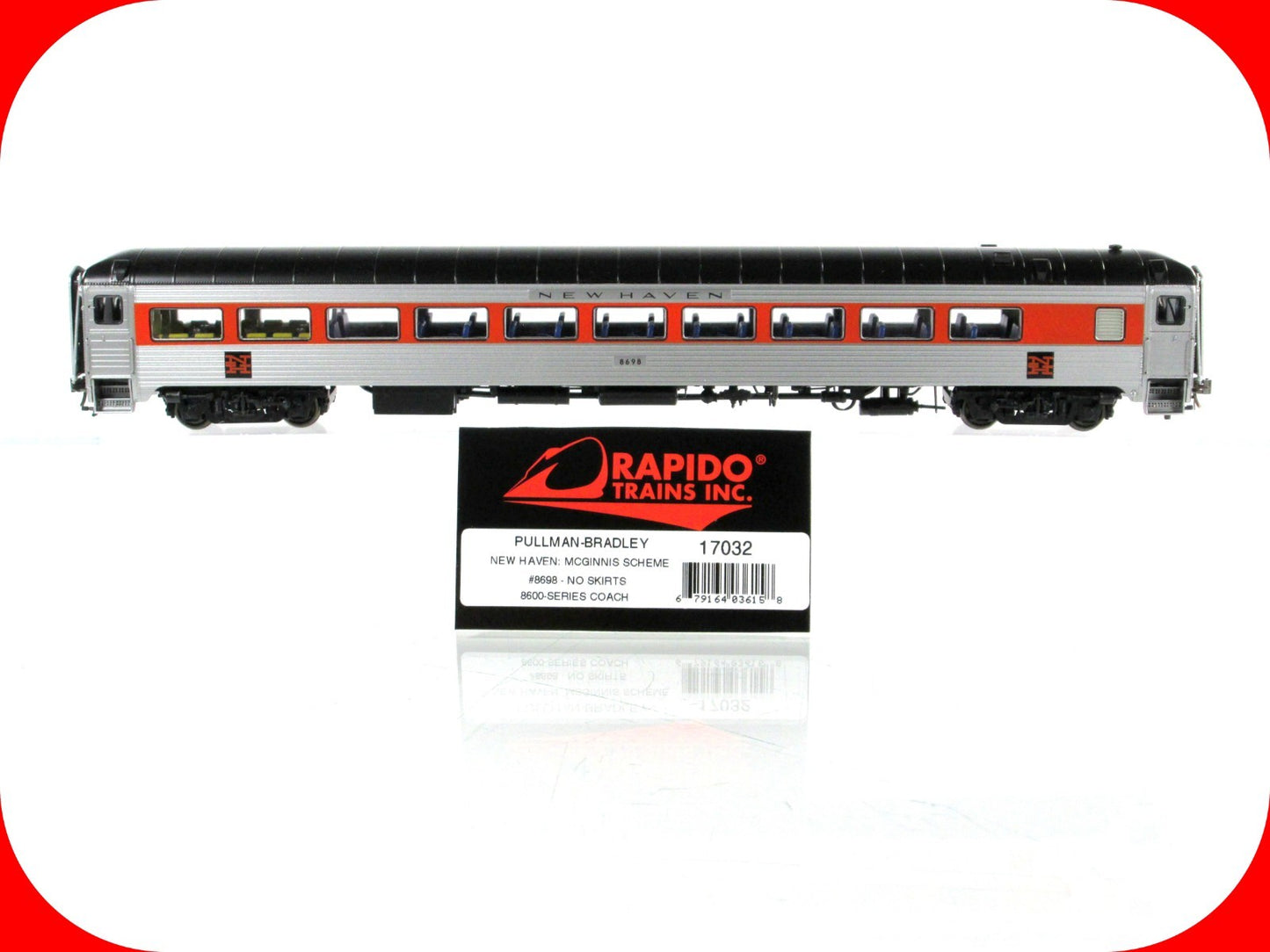 HO Scale ***NEW HAVEN*** Passenger Coach #8698 --- Rapido 17032, Lighted **RARE*