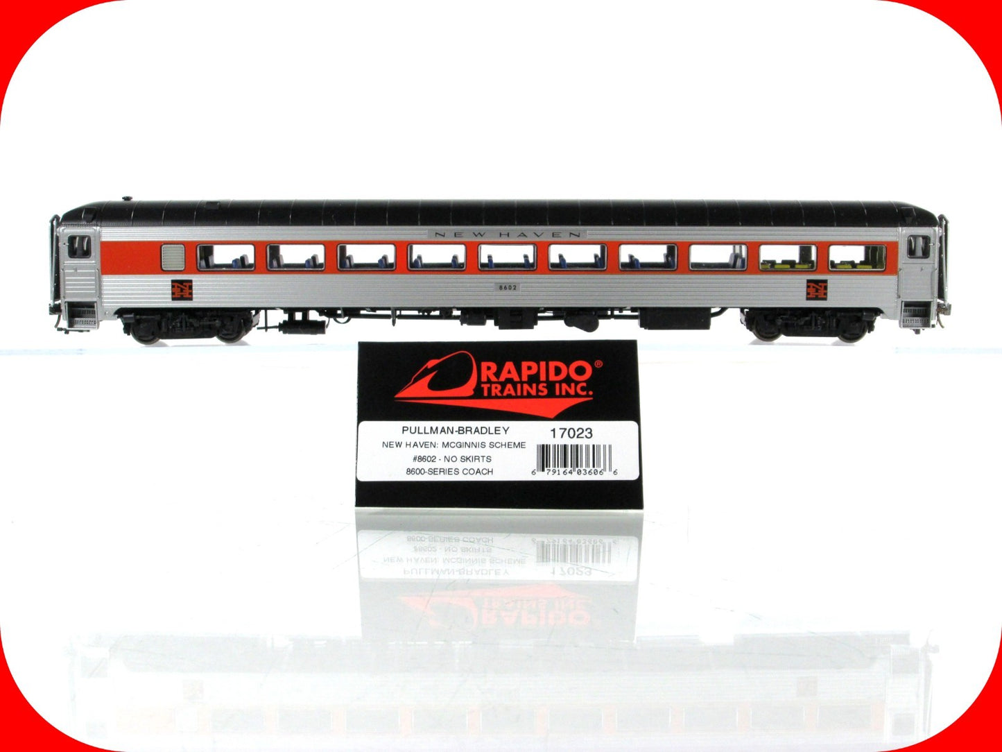 HO Scale ***NEW HAVEN*** Passenger Coach #8602 --- Rapido 17023, Lighted **RARE*