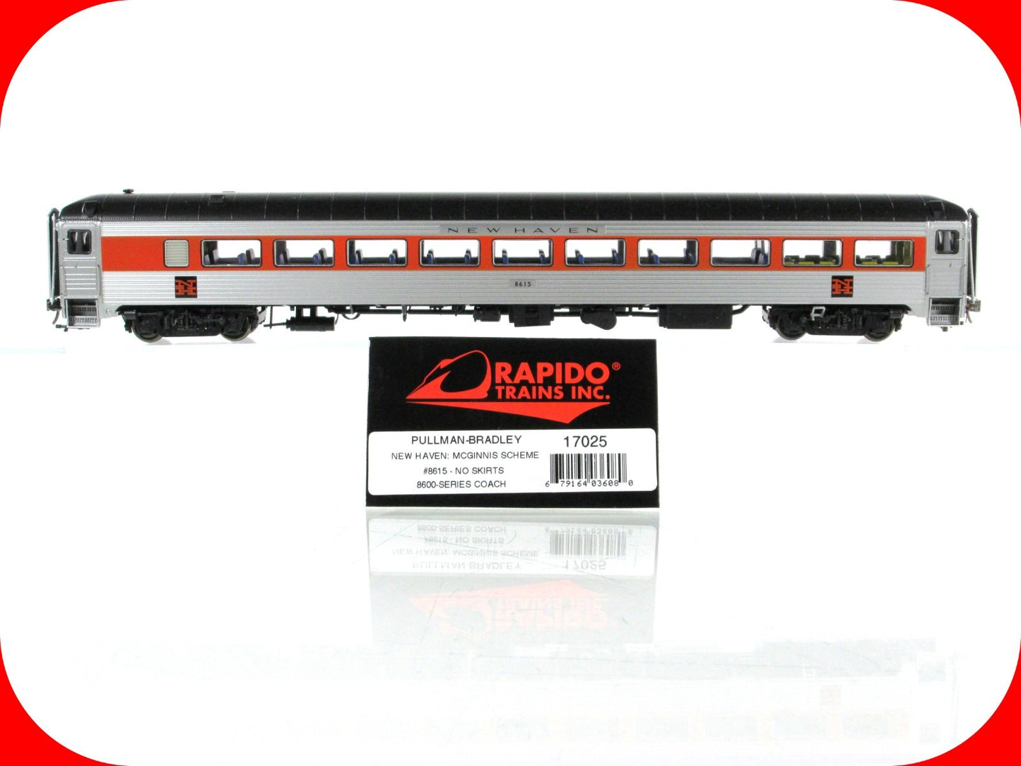 HO Scale ***NEW HAVEN*** Passenger Coach #8615 --- Rapido 17025, Lighted **RARE*