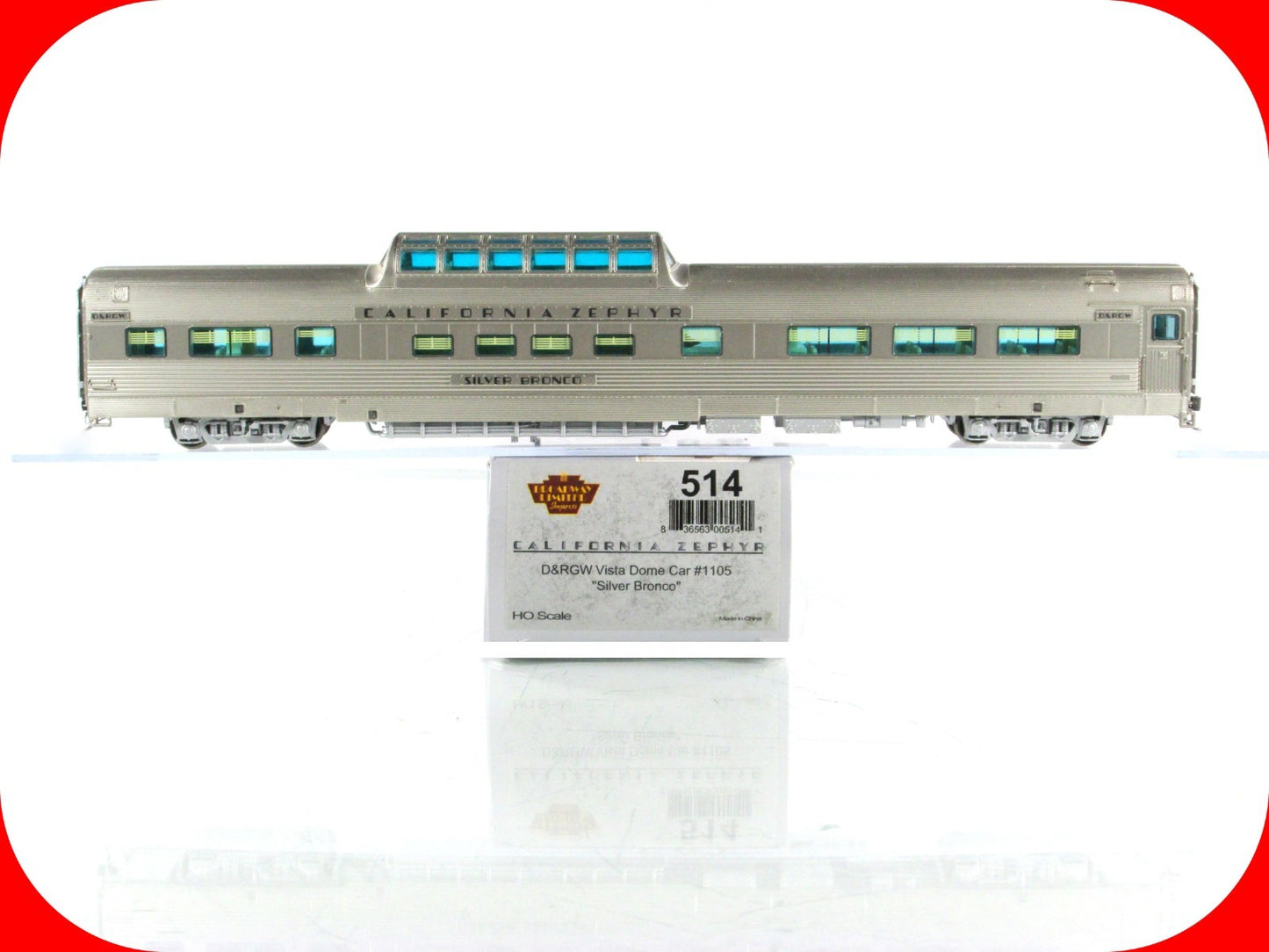 HO Scale **DRGW CA ZEPHYR** SILVER BRONCO Vista Dome 1105 -Broadway 514, Lighted
