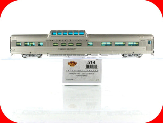 HO Scale **DRGW CA ZEPHYR** SILVER BRONCO Vista Dome 1105 -Broadway 514, Lighted