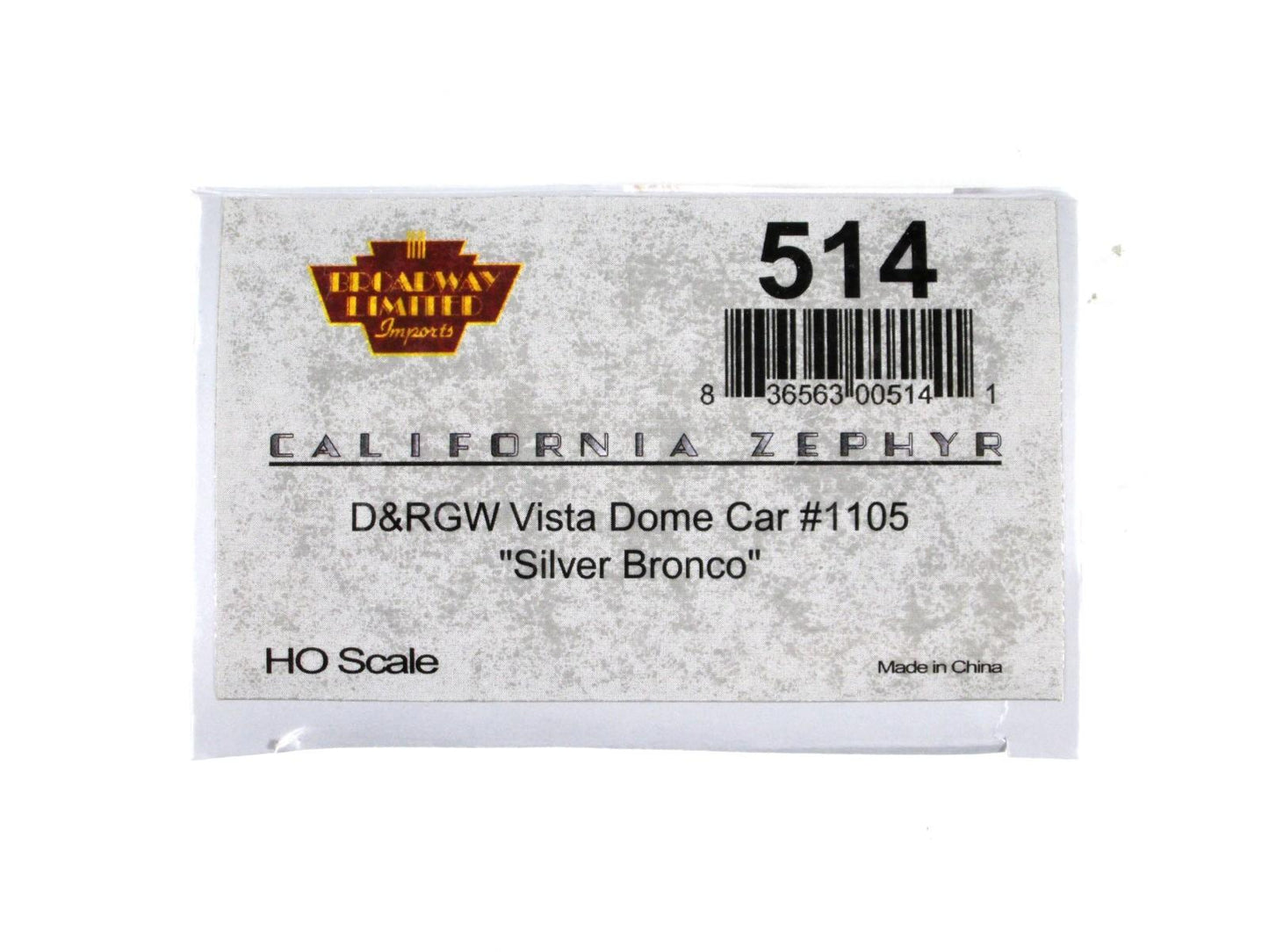 HO Scale **DRGW CA ZEPHYR** SILVER BRONCO Vista Dome 1105 -Broadway 514, Lighted