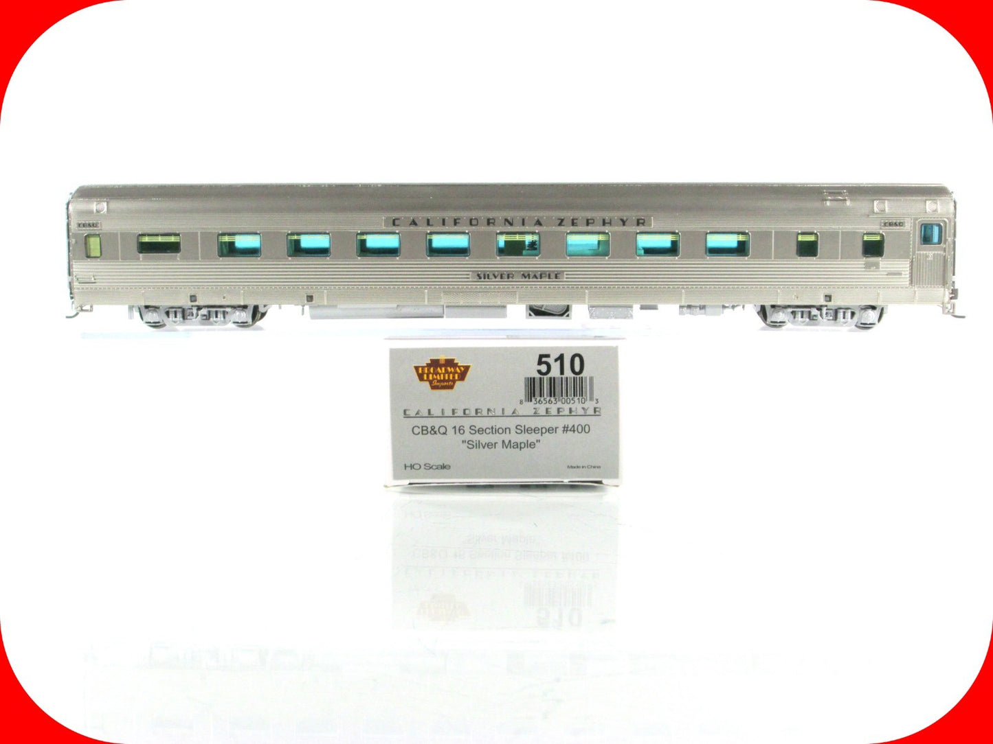 HO Scale ***CB&Q CA ZEPHYR*** SILVER MAPLE Sleeper #400 -- Broadway 510, Lighted