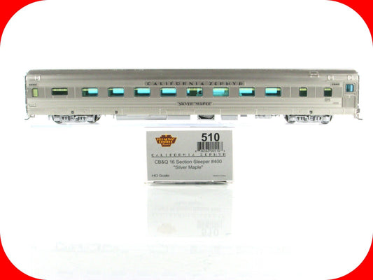HO Scale ***CB&Q CA ZEPHYR*** SILVER MAPLE Sleeper #400 -- Broadway 510, Lighted