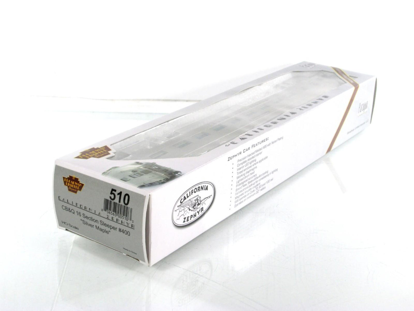 HO Scale ***CB&Q CA ZEPHYR*** SILVER MAPLE Sleeper #400 -- Broadway 510, Lighted