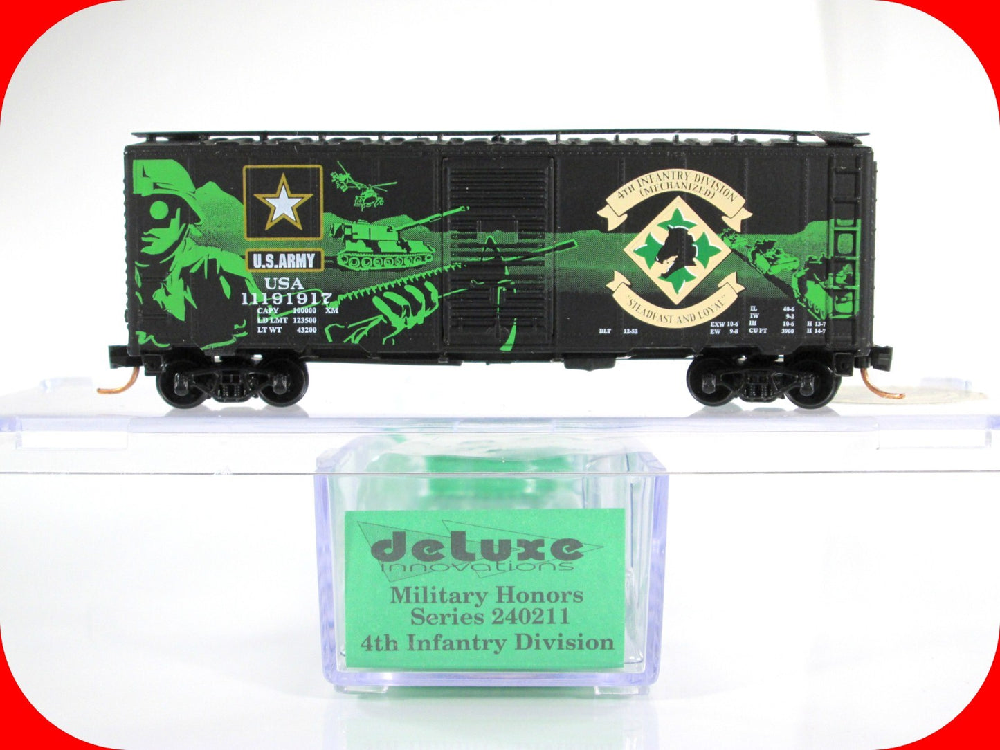 N Scale **US ARMY 4th Infantry Division** Box Car - USA 11191917 - DELUXE 240211