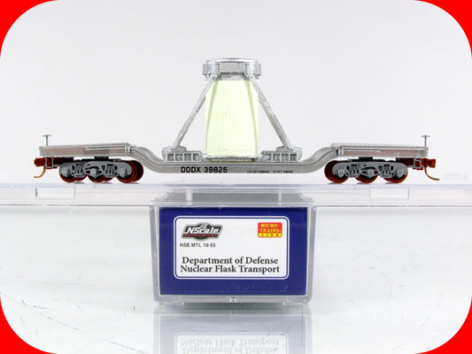 N Scale **NUCLEAR FLASK TRANSPORT (Glows)** Flat Car, DODX 39825 - NSE MTL 19-55