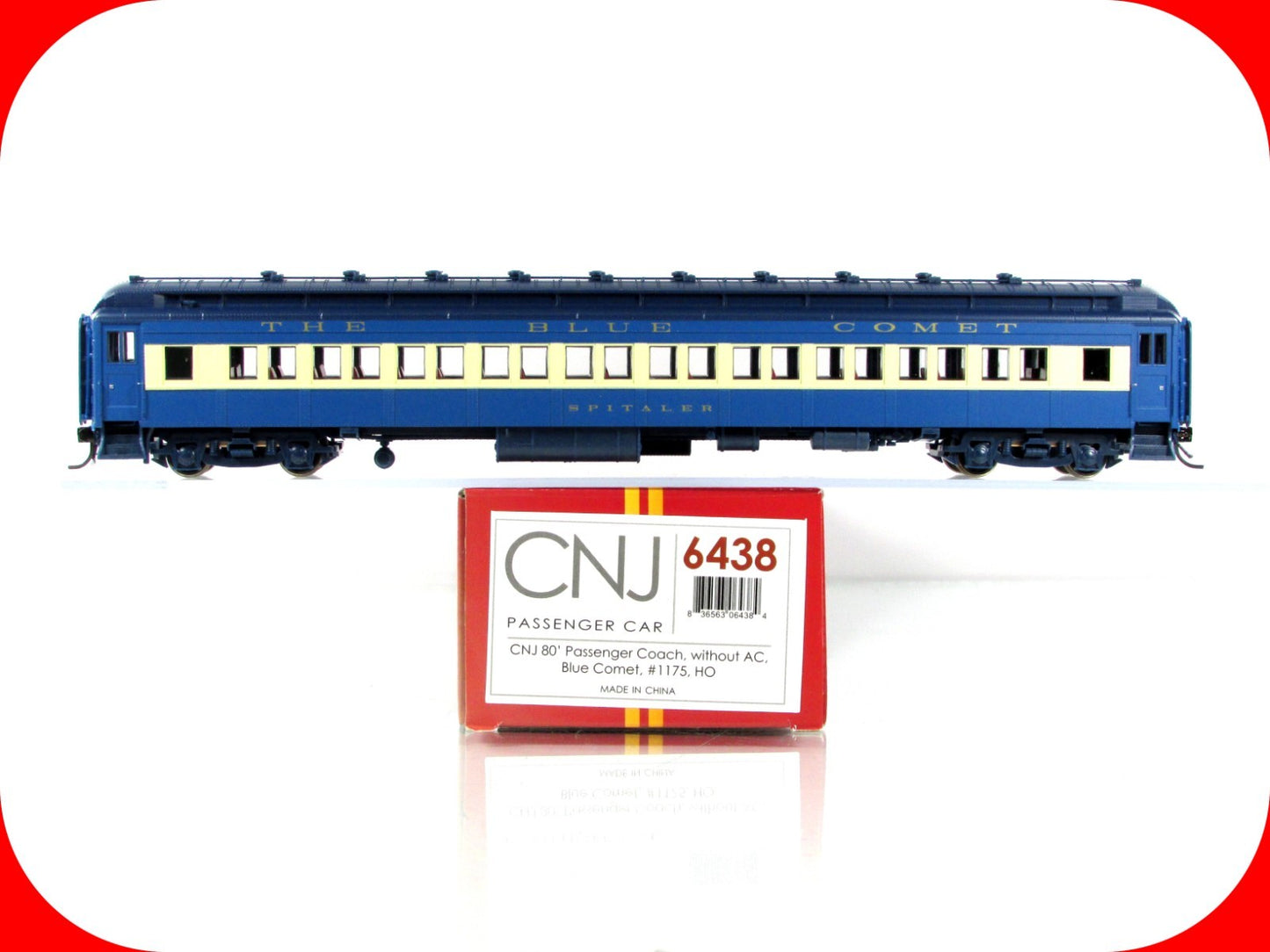 HO Scale **CNJ BLUE COMET** 80' Coach *SPITALER* #1175 - Broadway 6438, Lighted