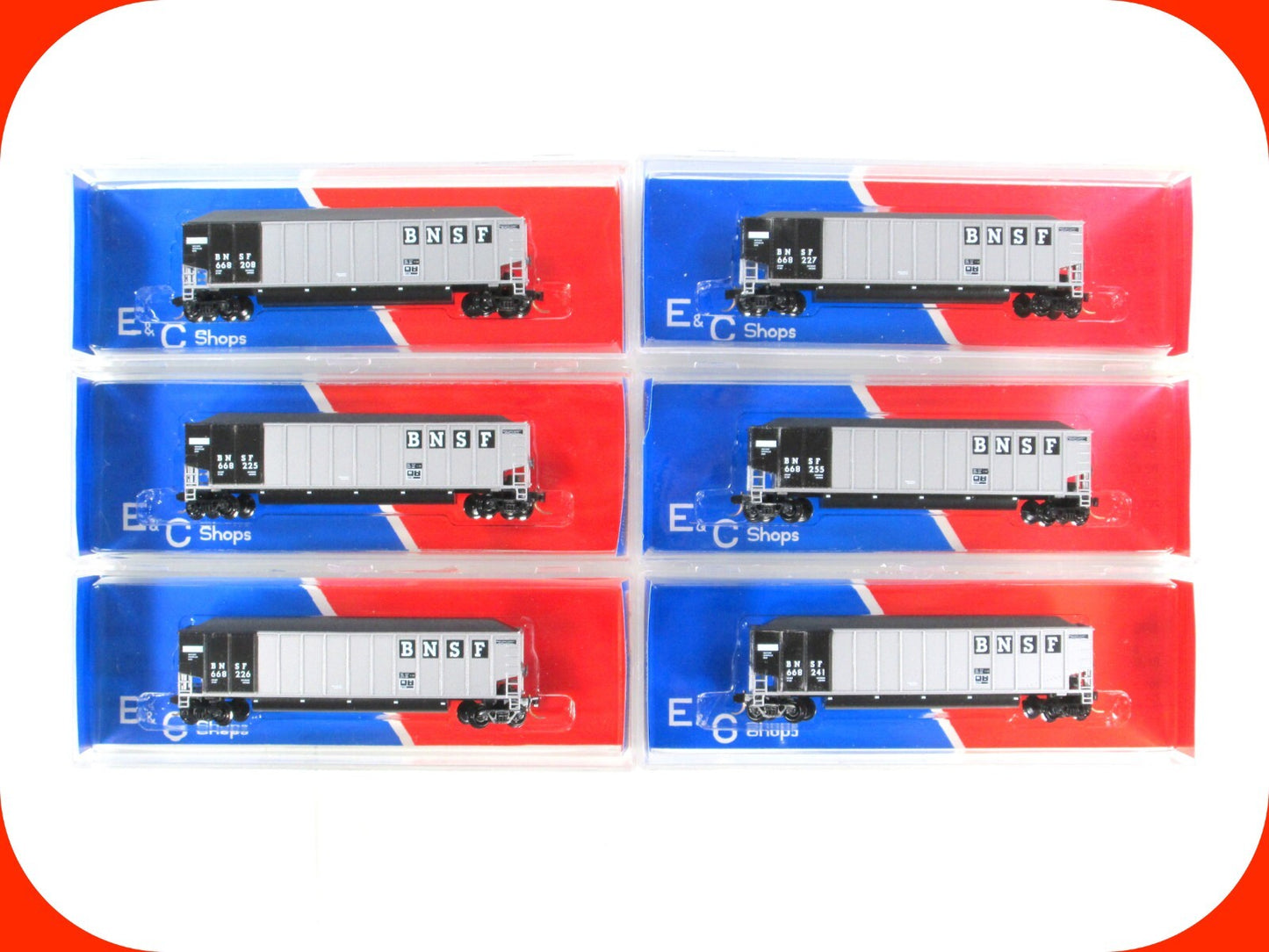 N Scale ***BNSF*** Johnstown Coalporter 6-Pack Set -- LBF, E&C 751, MTL Couplers