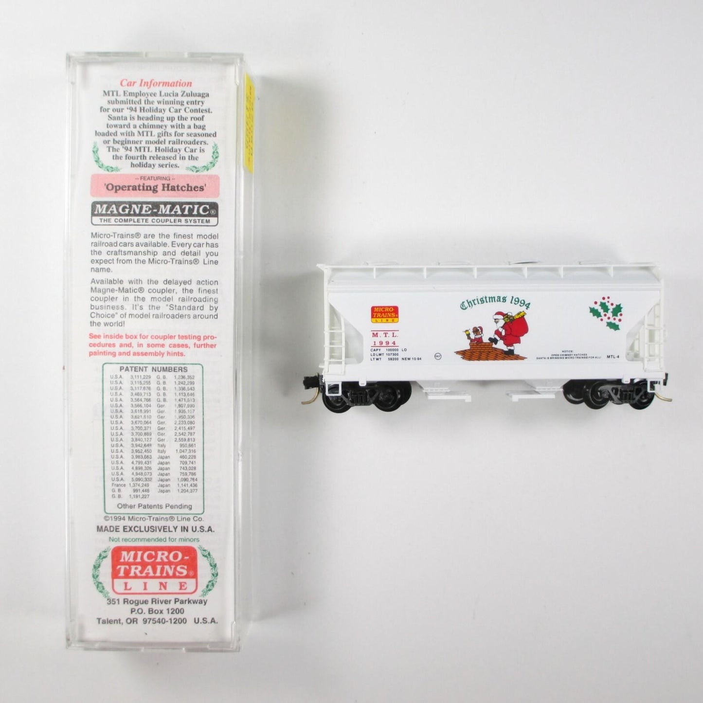 N Scale **CHRISTMAS HOLIDAY SANTA** Covered Hopper MTL 1994 - Micro Trains 92060