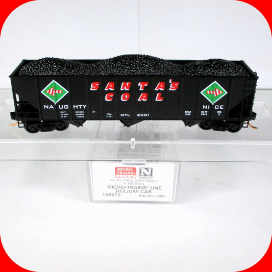 N Scale ***SANTA'S COAL*** 3-Bay Christmas Holiday Hopper -- Micro Trains 108070