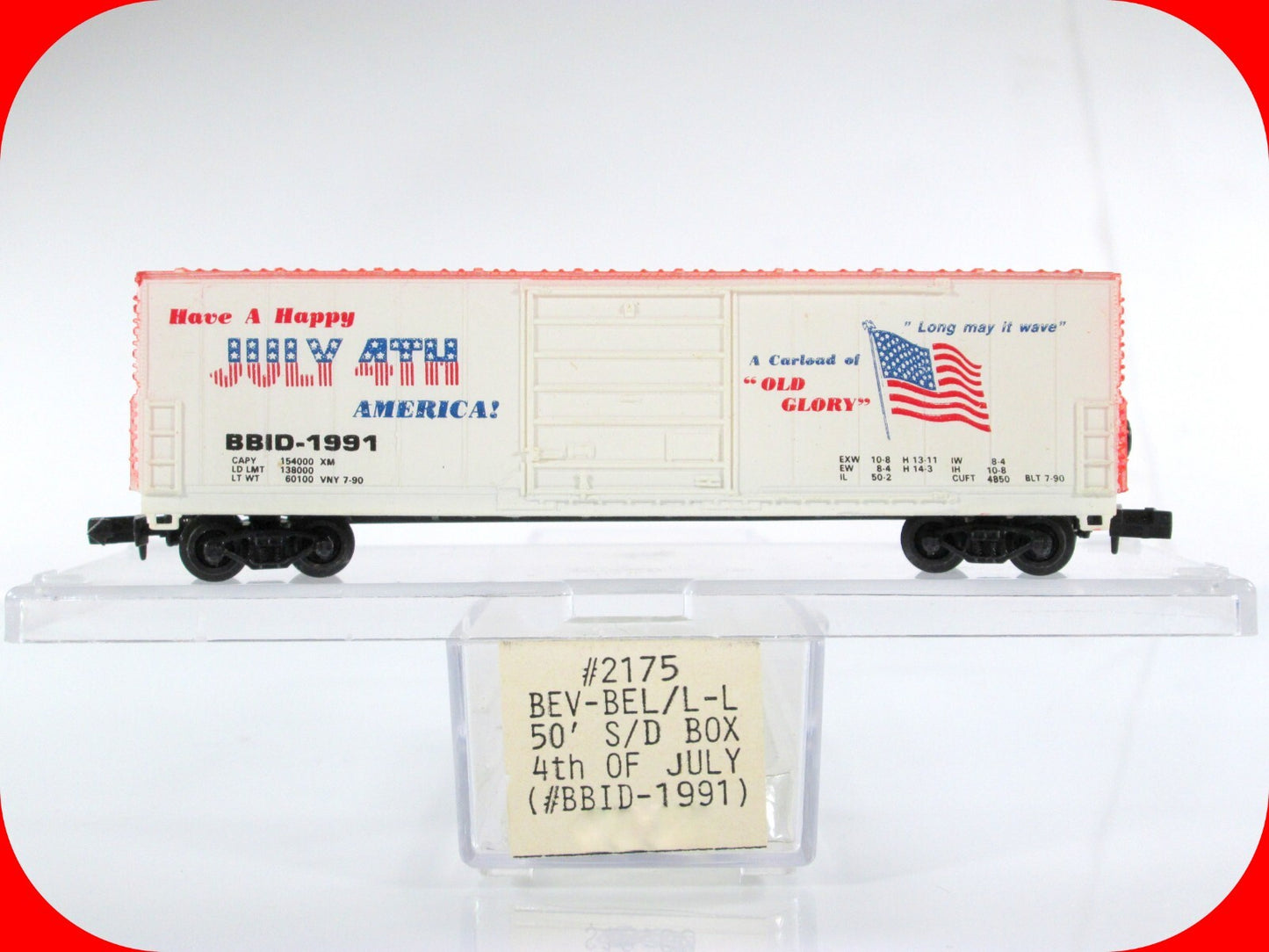 N Scale JULY 4th *Happy Birthday* *Old Glory* Box Car - BBID 1991 - Bev-Bel 2175