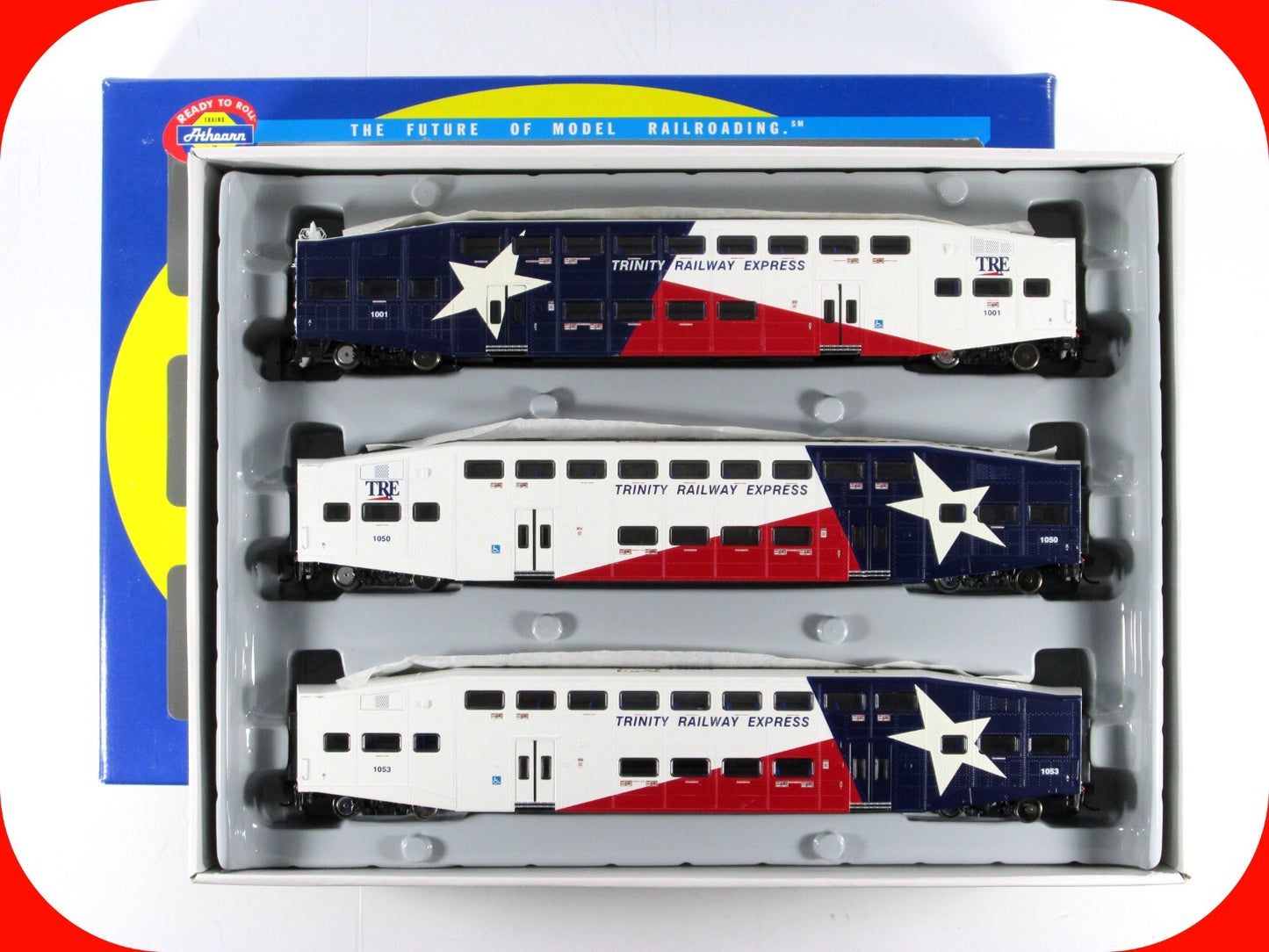 HO Scale **TRINITY RAILWAY EXPRESS** Bombardier #1001, 1050, 1053 - Athearn 2586