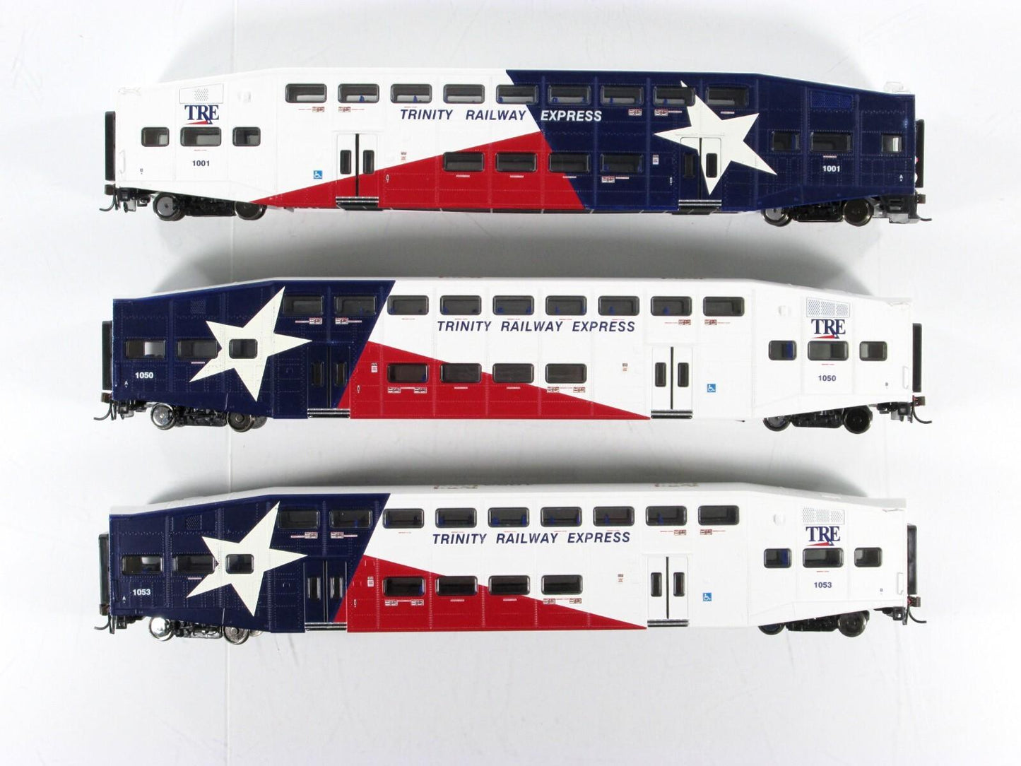 HO Scale **TRINITY RAILWAY EXPRESS** Bombardier #1001, 1050, 1053 - Athearn 2586