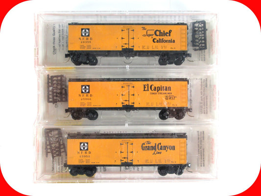 N Scale ***SANTA FE -- SFRD*** 40' Reefer 3-Pack w/ Slogans - Micro Trains 47242