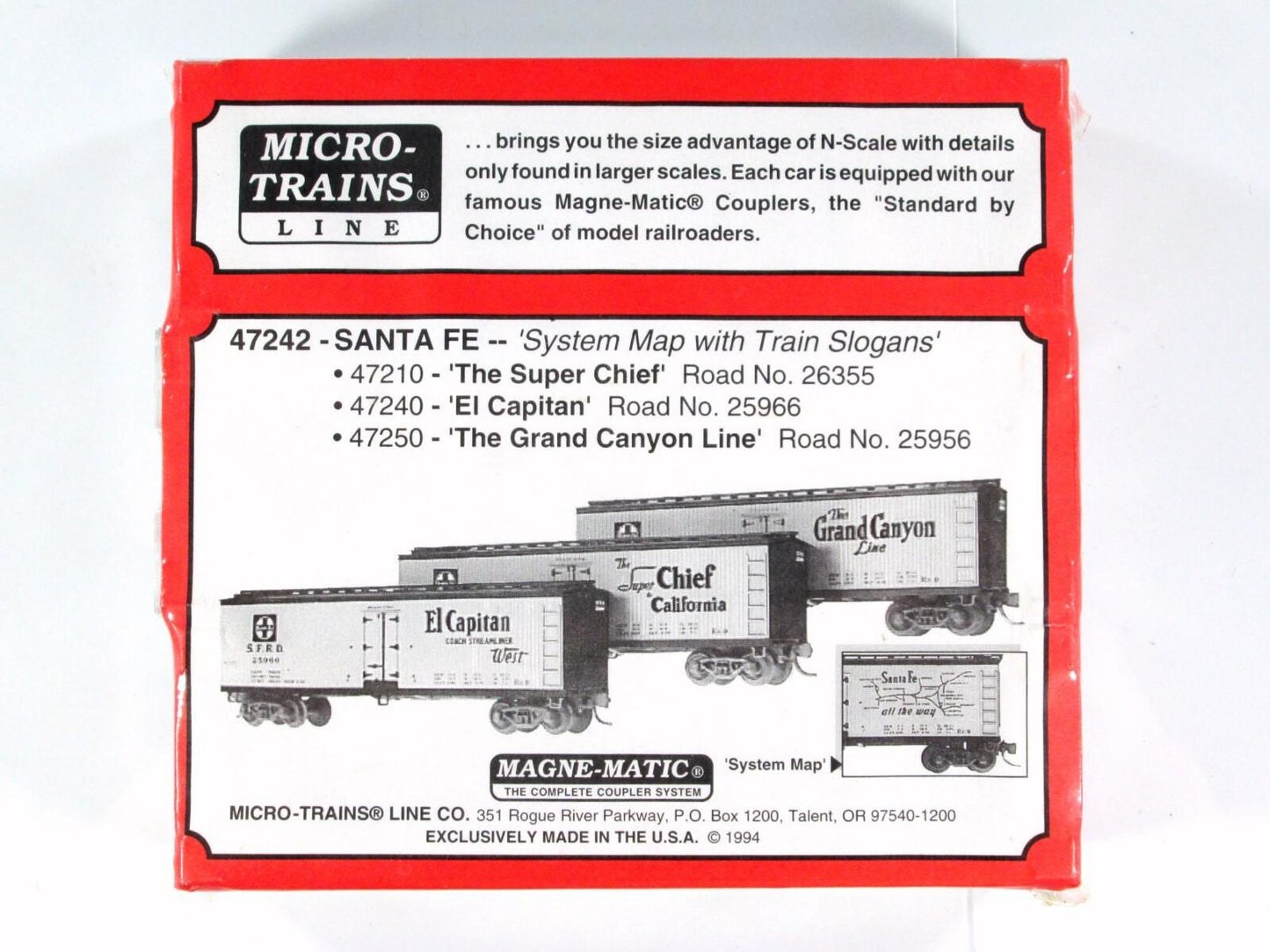 N Scale ***SANTA FE -- SFRD*** 40' Reefer 3-Pack w/ Slogans - Micro Trains 47242