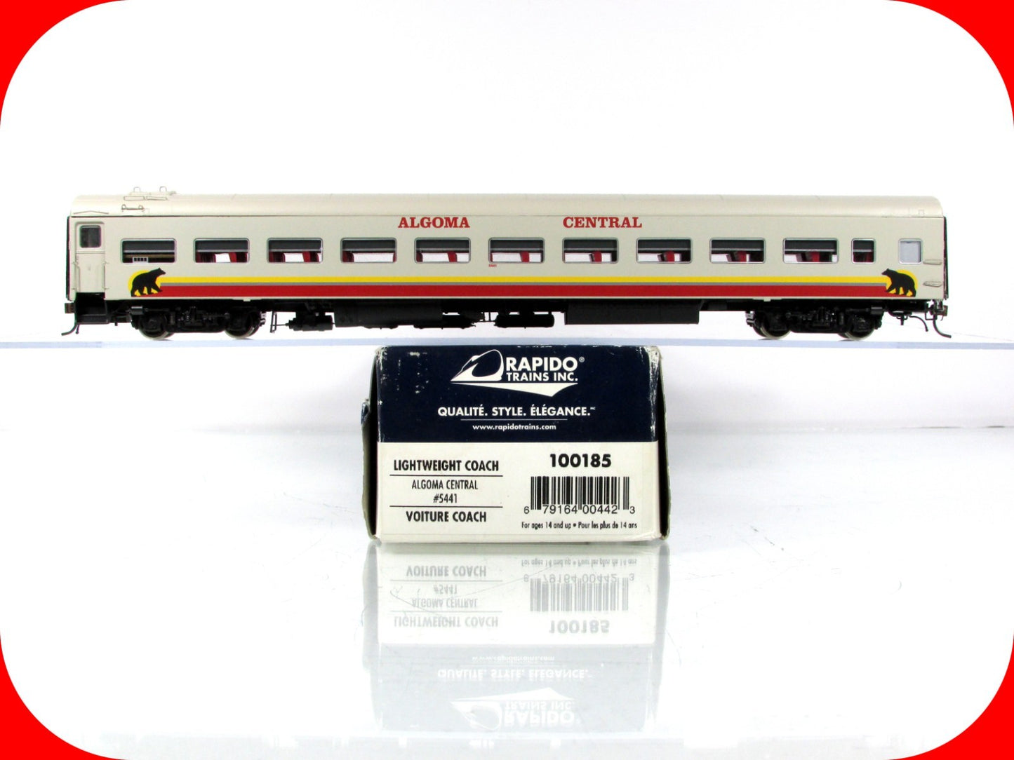 HO Scale ***ALGOMA CENTRAL*** Lightweight Coach #5441 - Rapido 100185, Lighted