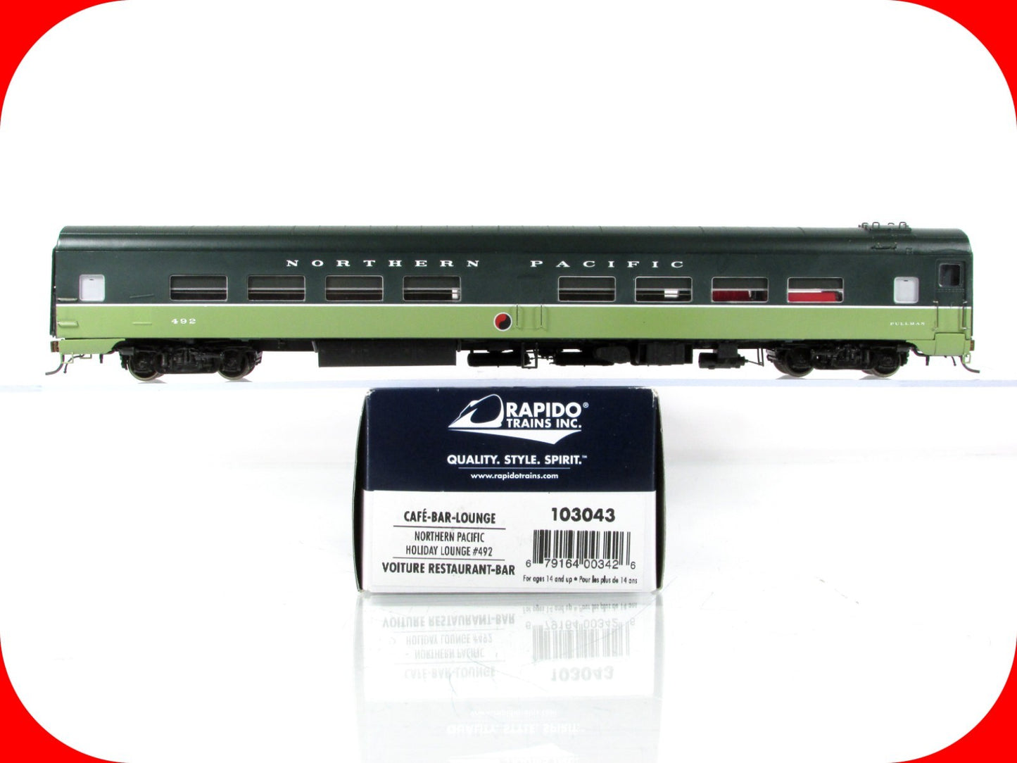 HO Scale **NORTHERN PACIFIC LOEWY* Cafe-Bar-Lounge #492 - Rapido 103043, Lighted