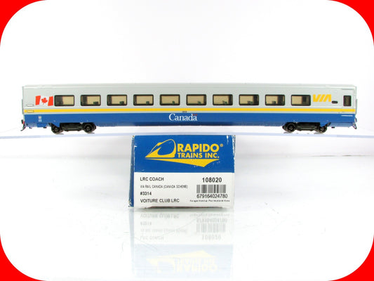 HO Scale ***VIA RAIL CANADA*** Lightweight Coach #3314 - Rapido 108020, Lighted