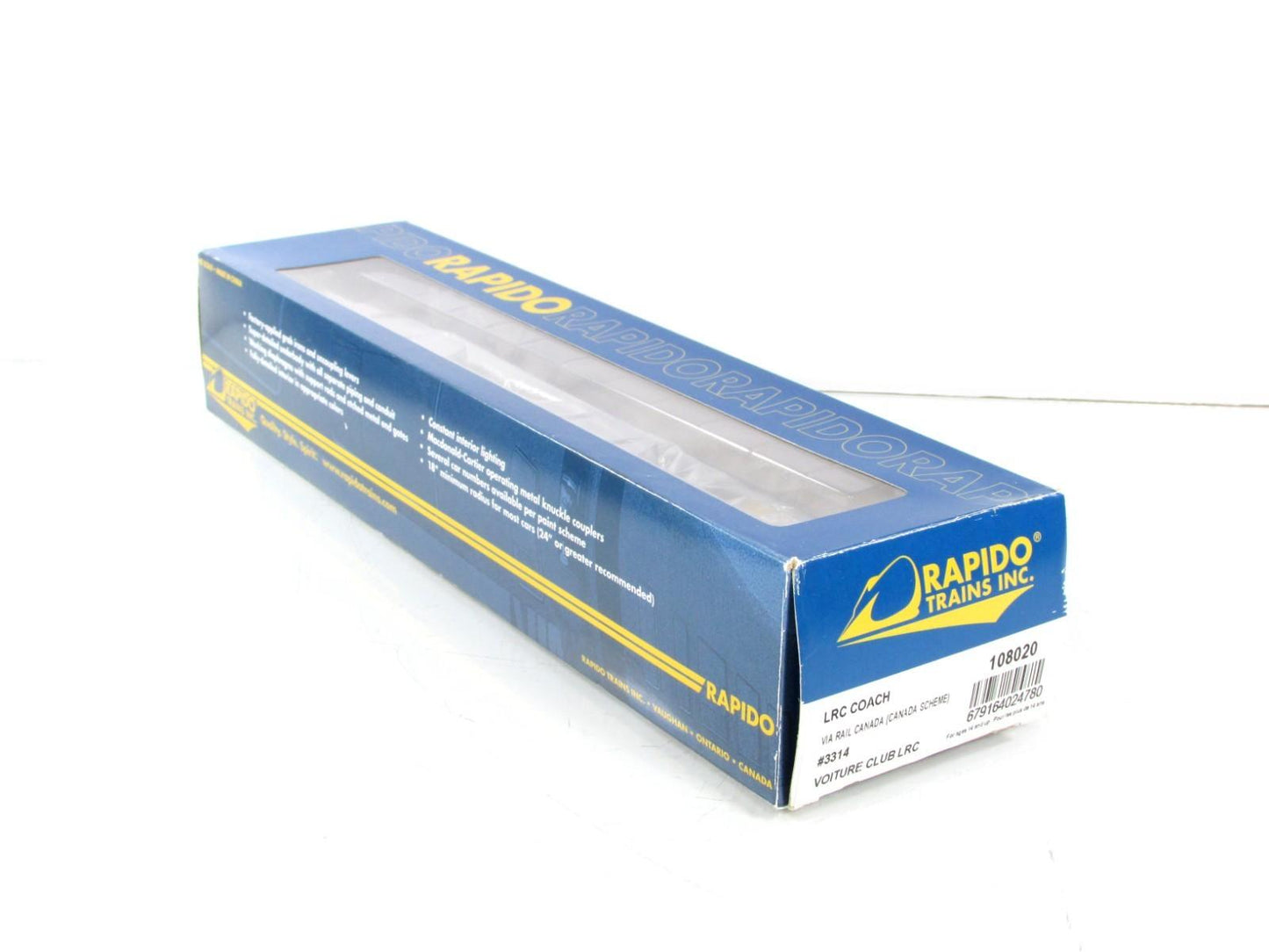 HO Scale ***VIA RAIL CANADA*** Lightweight Coach #3314 - Rapido 108020, Lighted