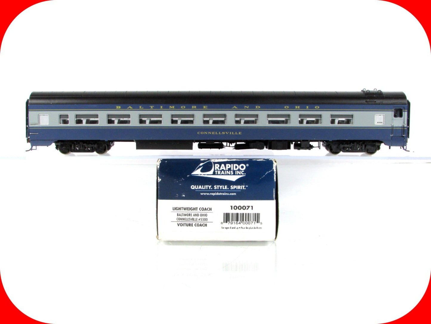 HO Scale **BALTIMORE OHIO* *Connellsville*  Coach #5500 - Rapido 100071, Lighted