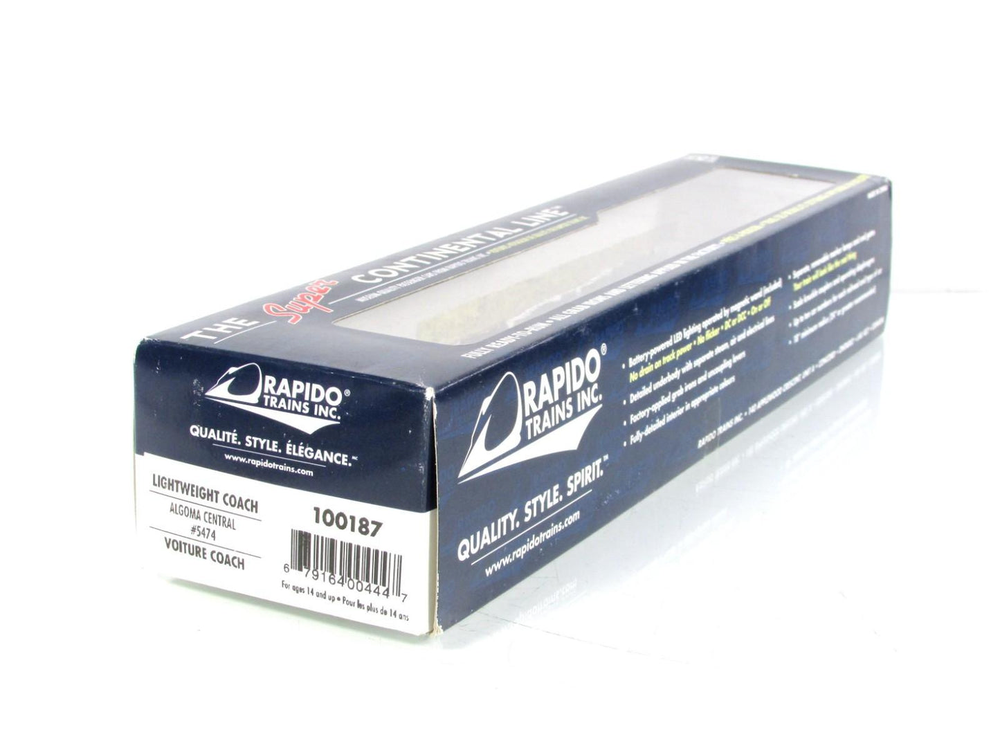 HO Scale ***ALGOMA CENTRAL*** Lightweight Coach #5474 - Rapido 100187, Lighted