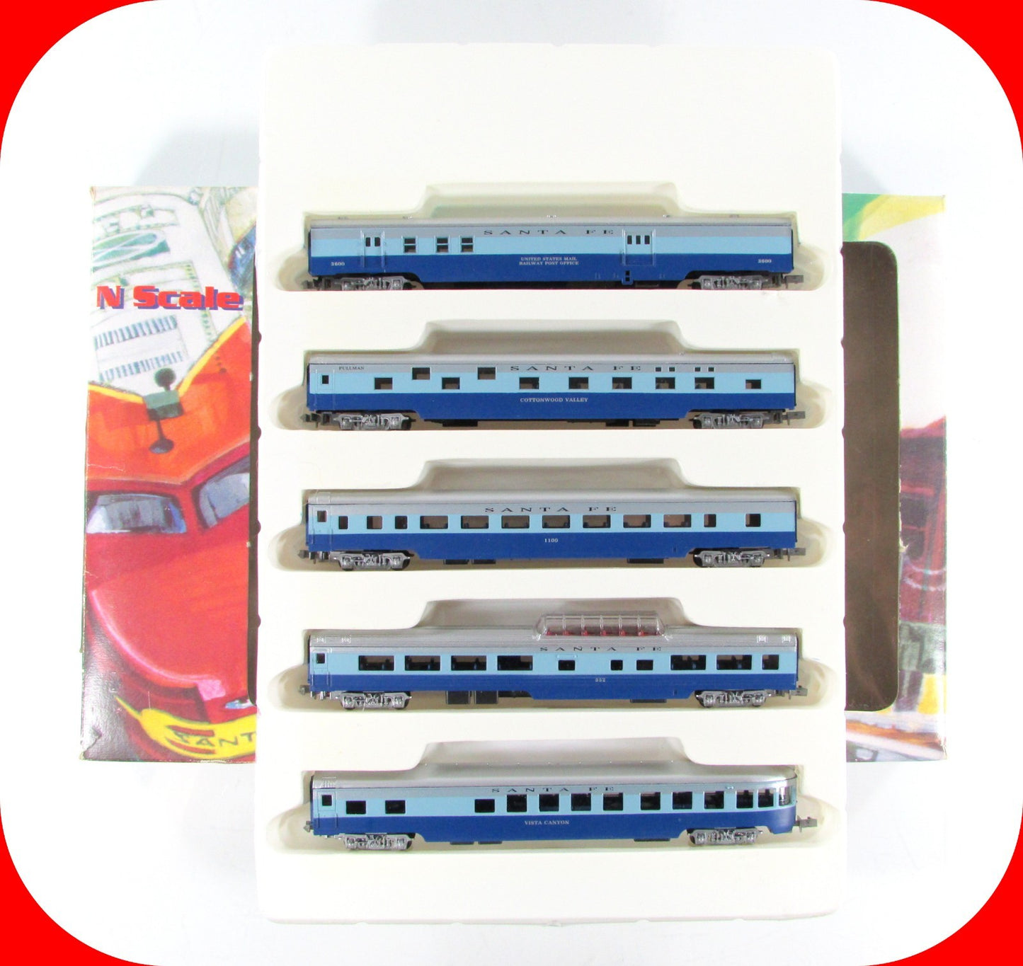 N Scale ***SANTA FE BLUE GOOSE*** Lightweight Passenger Car Set - Con-Cor 004029