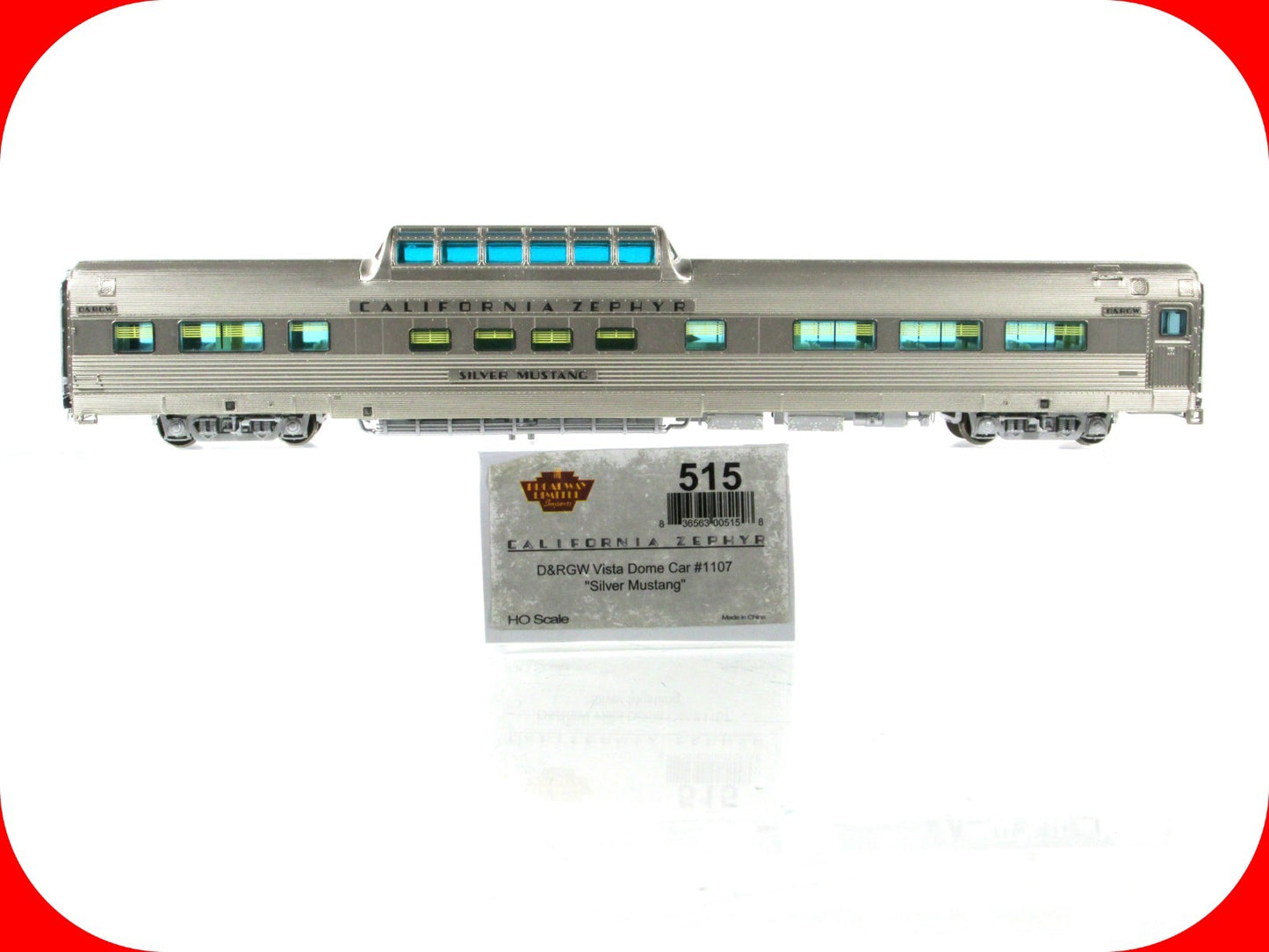 HO Scale ***DRGW CA ZEPHYR*** SILVER MUSTANG Dome #1107 -- Broadway 515, Lighted