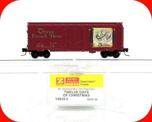Z Scale ***THREE FRENCH HENS*** 12 Days Christmas Box Car - Micro Trains 14933-2