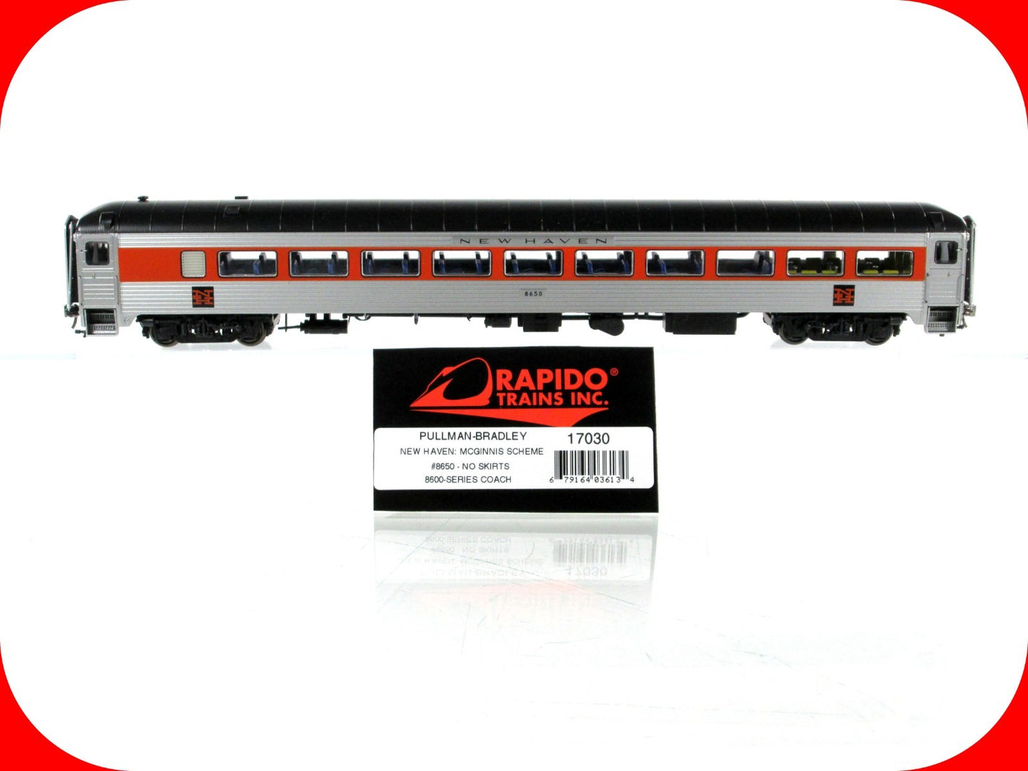 HO Scale ***NEW HAVEN*** Passenger Coach #8650 ----- Rapido 17030, Lighted *RARE
